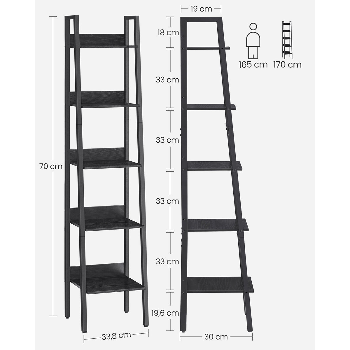 Bookcase - 5-Tier Narrow Design - Industrial Steel Frame - 67 inch