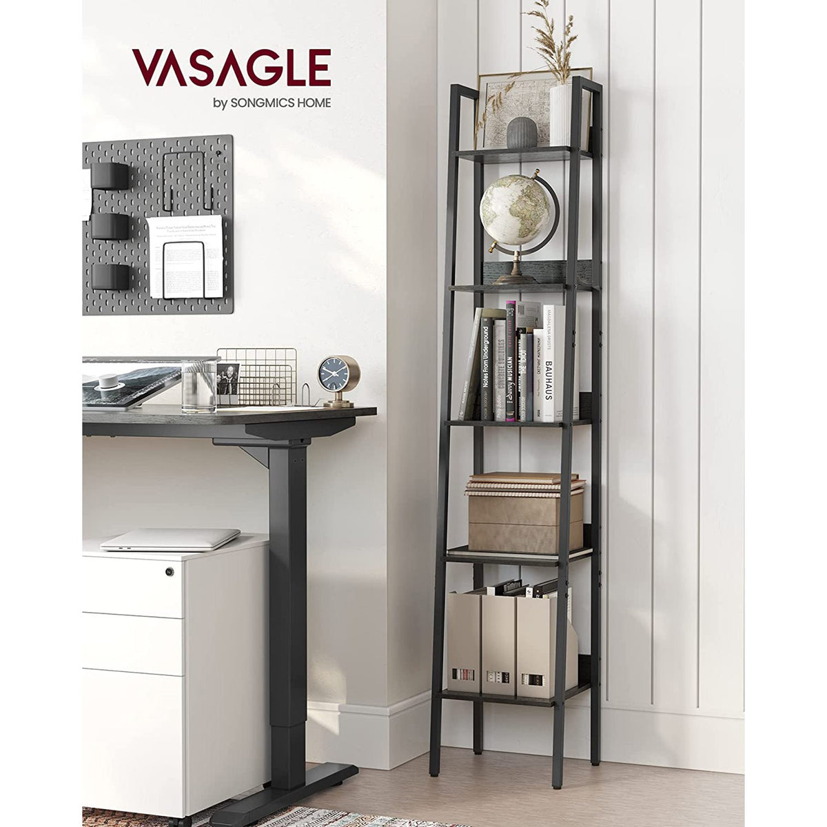 Bookcase - 5-Tier Narrow Design - Industrial Steel Frame - 67 inch