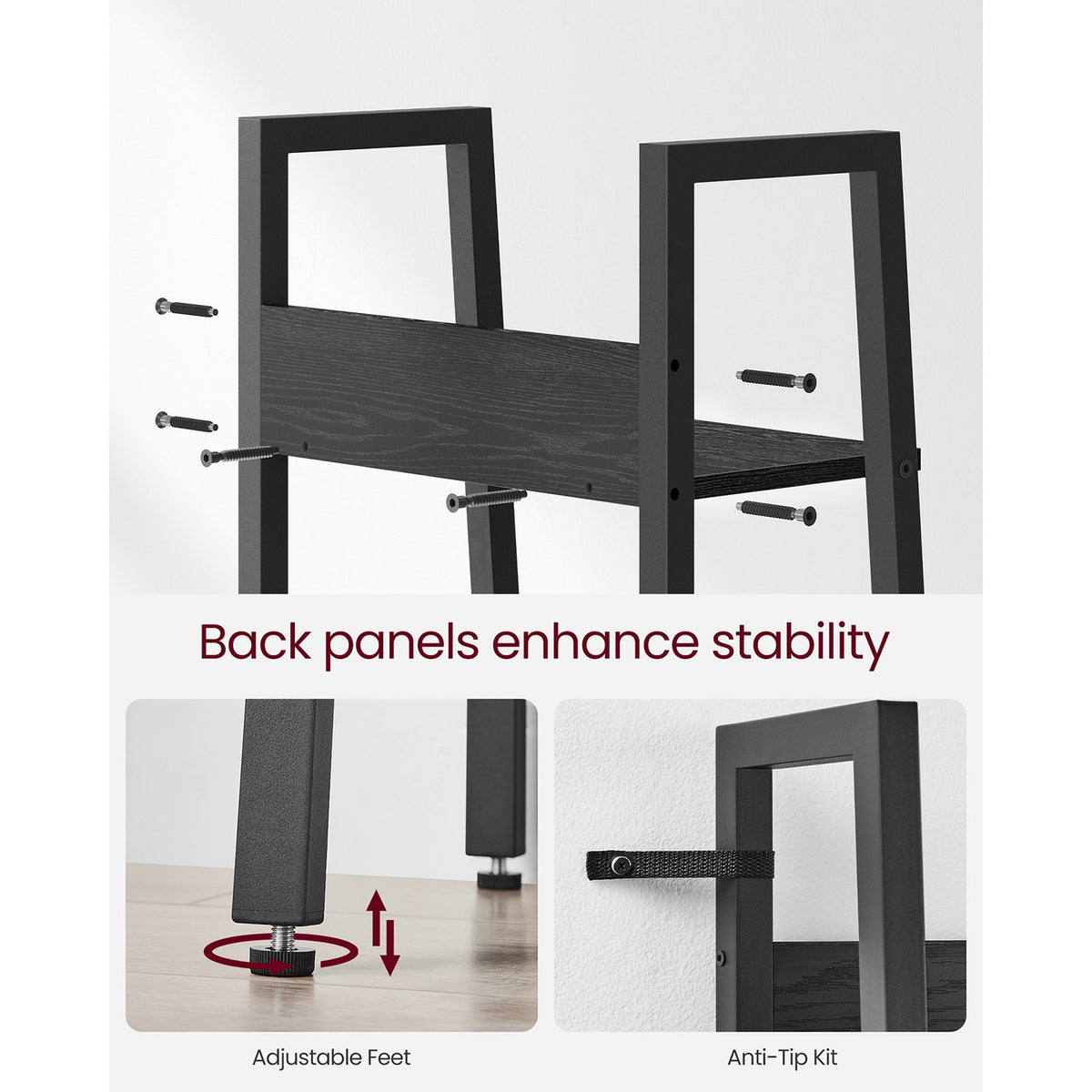 Bookcase - 5-Tier Narrow Design - Industrial Steel Frame - 67 inch