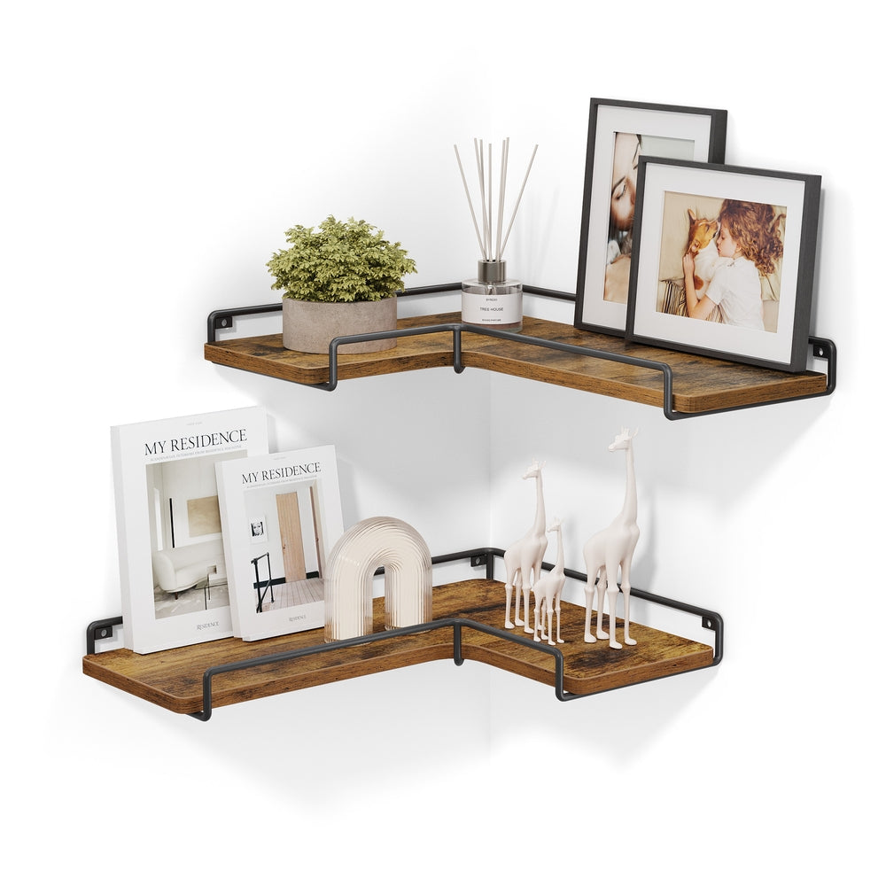Corner Shelf Wall Mount Set of 2 - Rustic Brown, Black