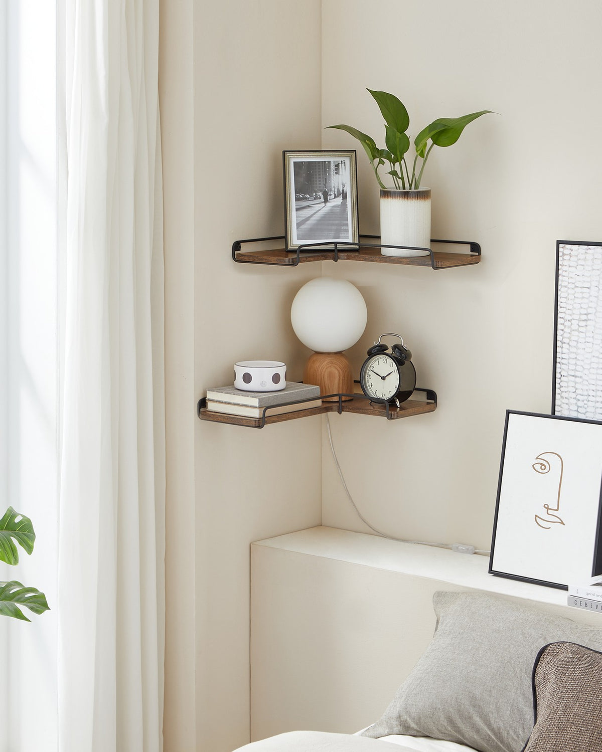 Corner Wall Shelf - Floating - Cable Space - Set of 2