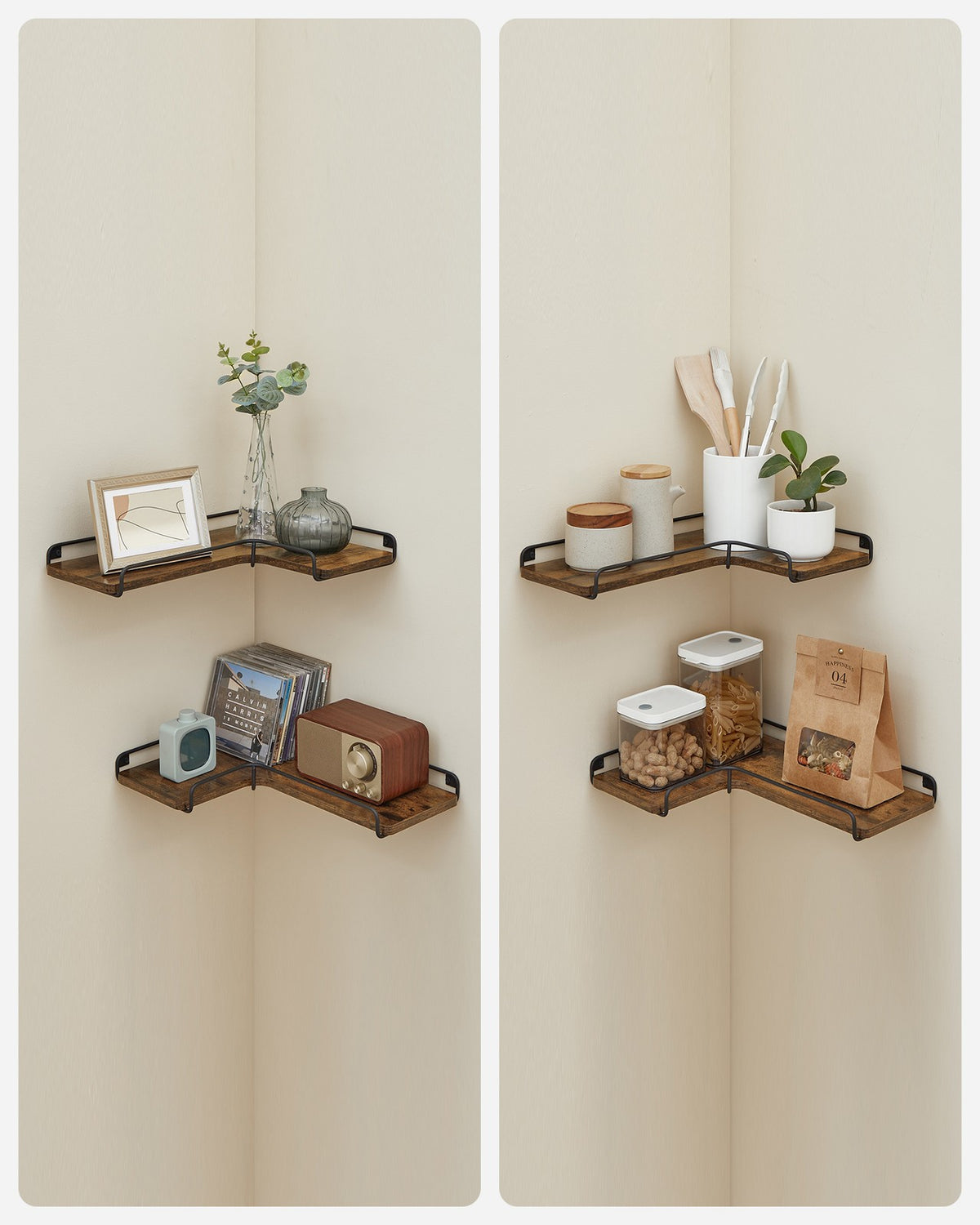 Corner Wall Shelf - Floating - Cable Space - Set of 2
