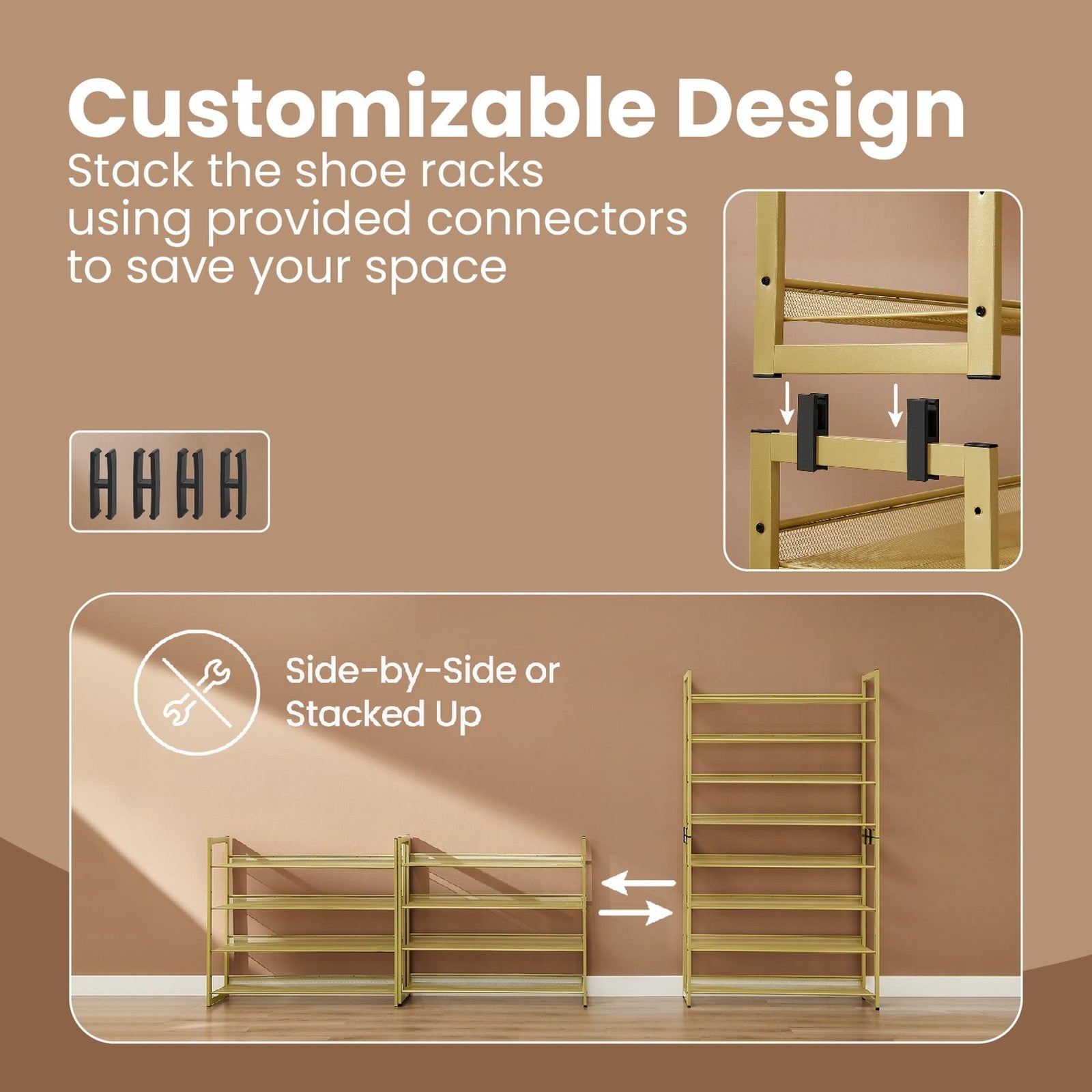 Metal Shoe Storage Rack Set with Stackable Adjustable Shelves
