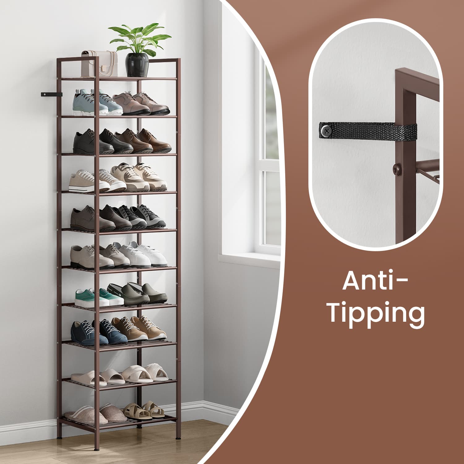Tall Metal Shoe Rack Shelf for Closet and Small Entryway Spaces