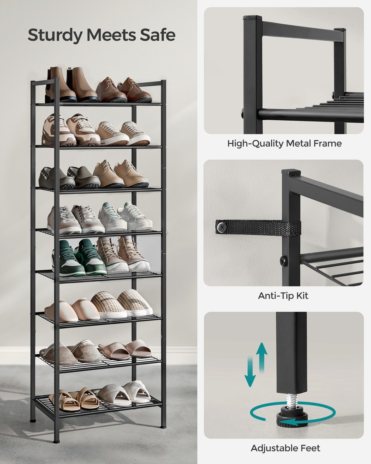 8 Tier Metal Narrow Shoe Rack