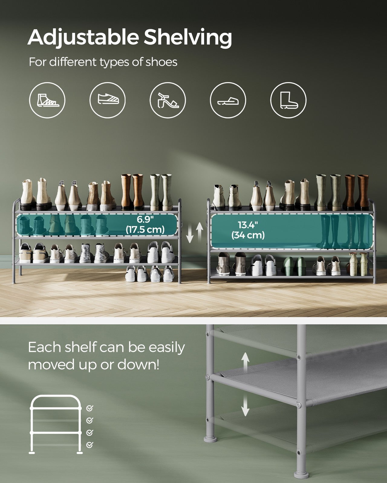 Shoe Organizer - 2-Tier - Height-Adjustable - Holds 12 Pairs