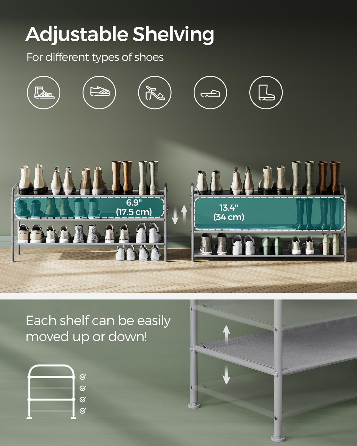 Shoe Organizer - 2-Tier - Height-Adjustable - Holds 12 Pairs
