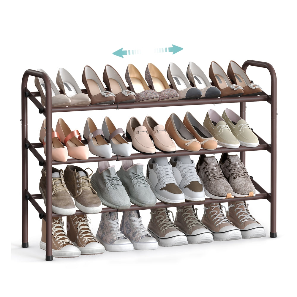 2 Tier Expandable Shoe Rack - Holds Up to 15 Pairs of Shoes - Bronze - 9"D x 22.8"W x 22.8"H