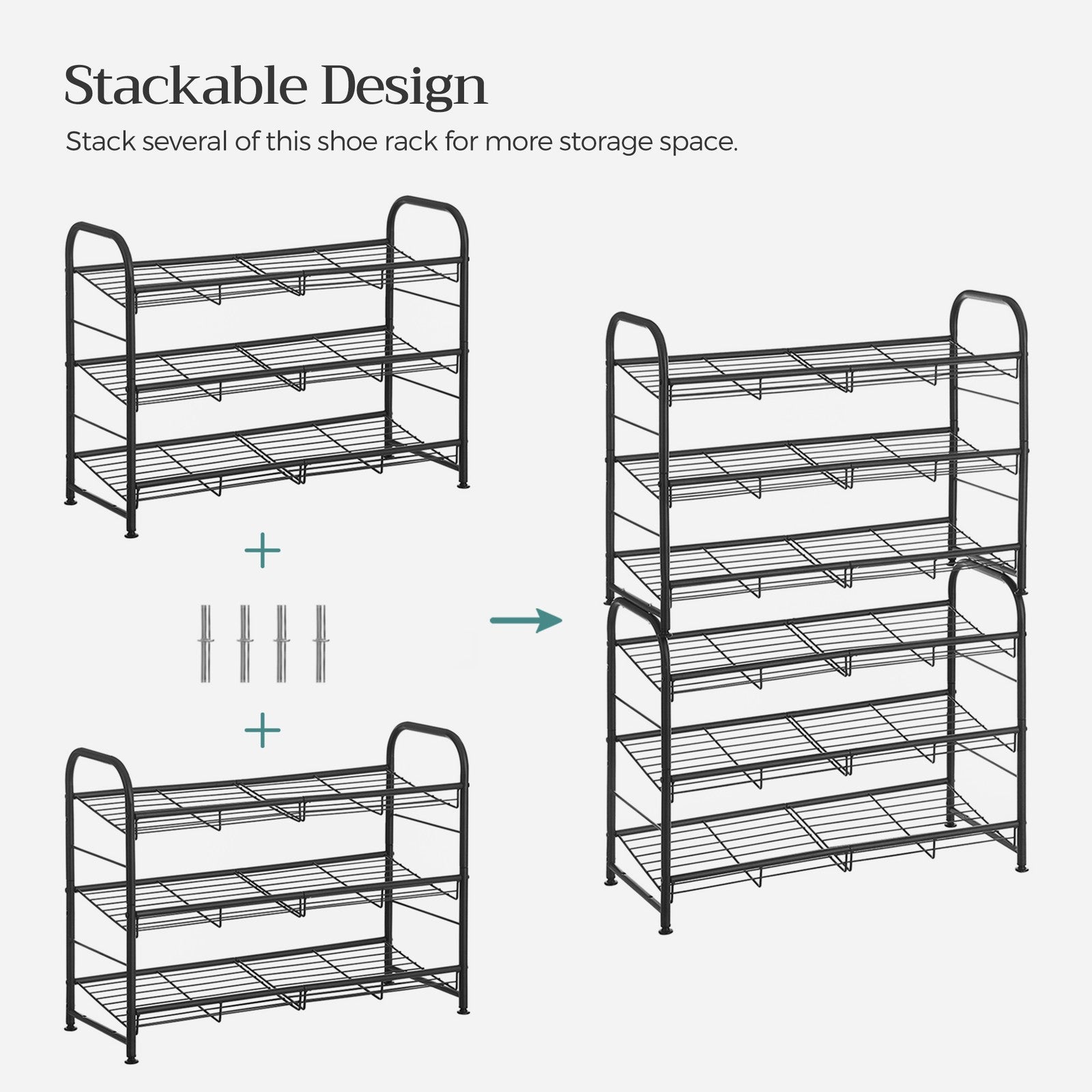 Shoe Rack - 3 Tier Shoe Organizer for Closet - Holds Up to 12 Pairs of Shoes - Shoe Rack for Front Door Entrance