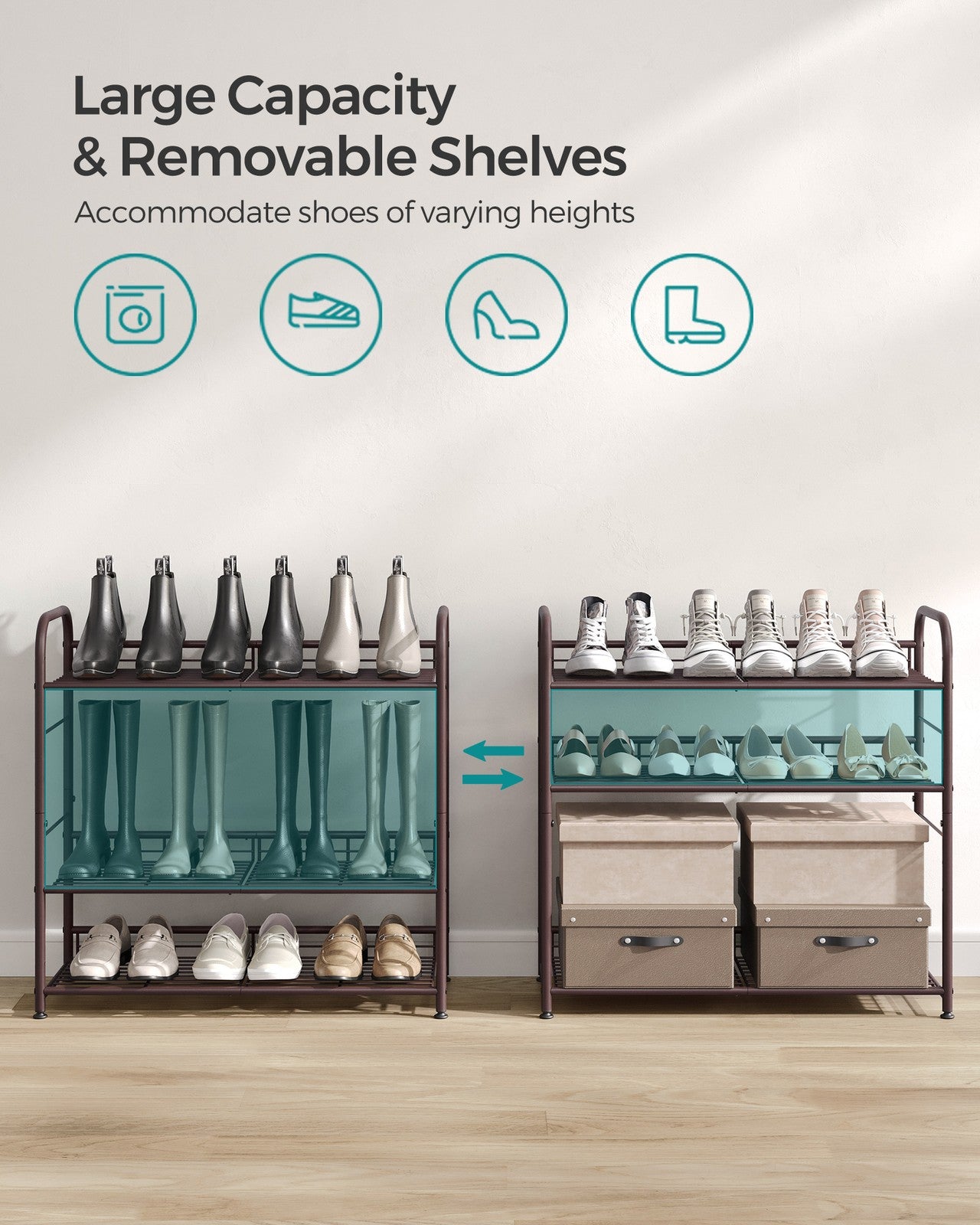 4 Tier Shoe Organizer Holds Up to 16 Pairs of Shoes - Bronze