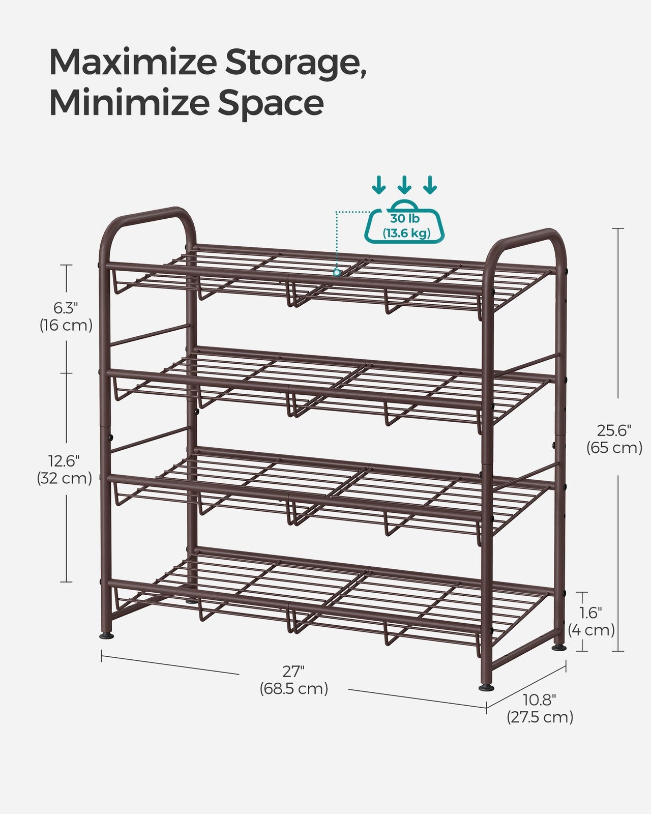 4 Tier Shoe Organizer Holds Up to 16 Pairs of Shoes - Bronze