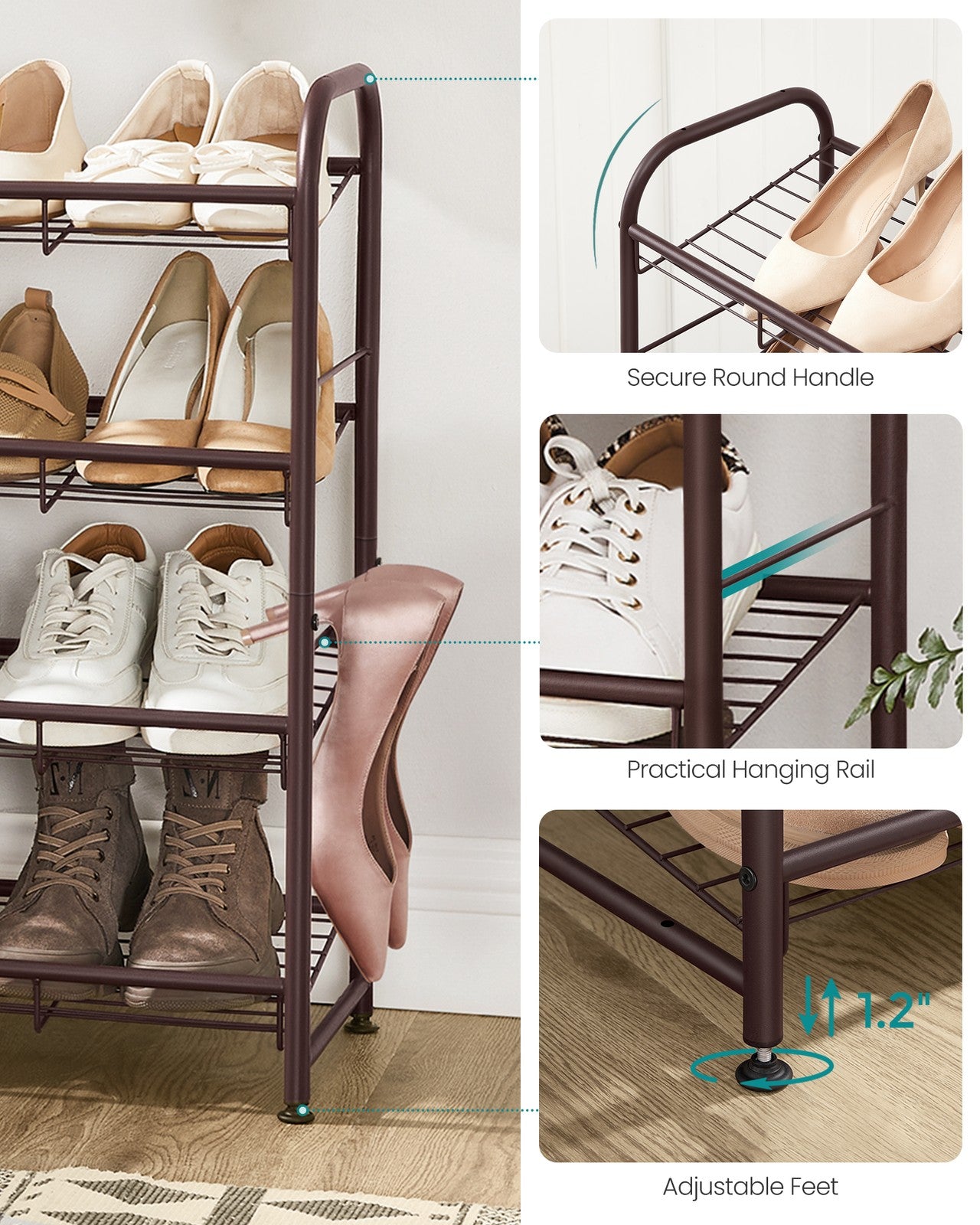 4 Tier Shoe Organizer Holds Up to 16 Pairs of Shoes - Bronze