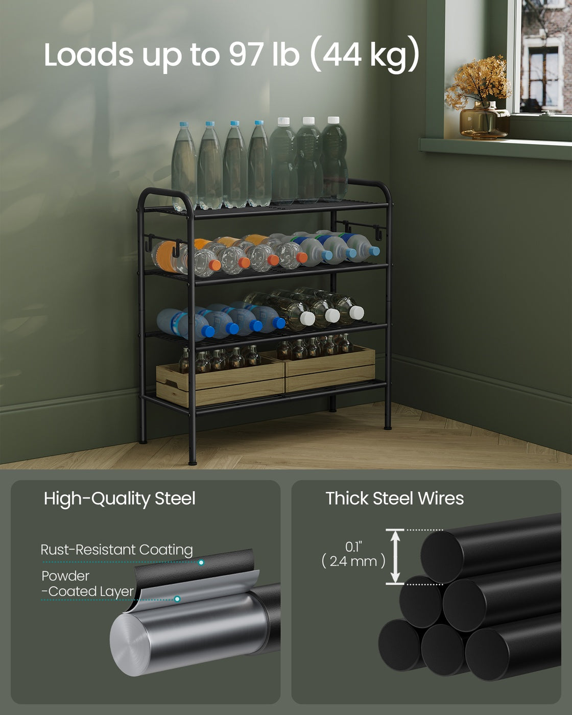 Shoe Rack 4-Tier Shoe Organizer Holds 15 Pairs of Shoes Ink Black - Ink Black