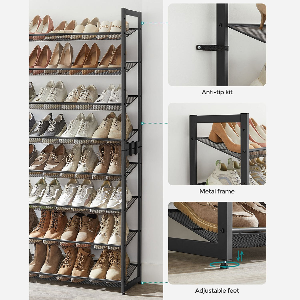 Metal Shoe Organizer - 8-Tier - Set of 2