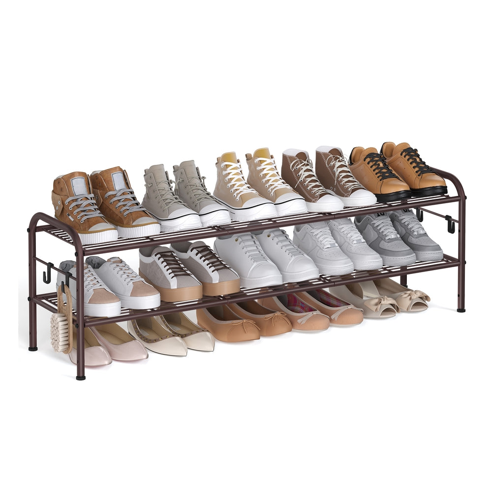 Shoe Rack 4-Tier Shoe Organizer Holds 15 Pairs of Shoes Ink Black - Chestnut Brown - 11"D x 44.9"W x 13.7"H