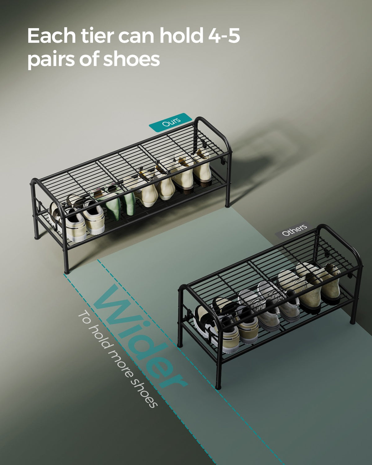 Shoe Rack - 4-Tier - Height-Adjustable - Holds 15 Pairs