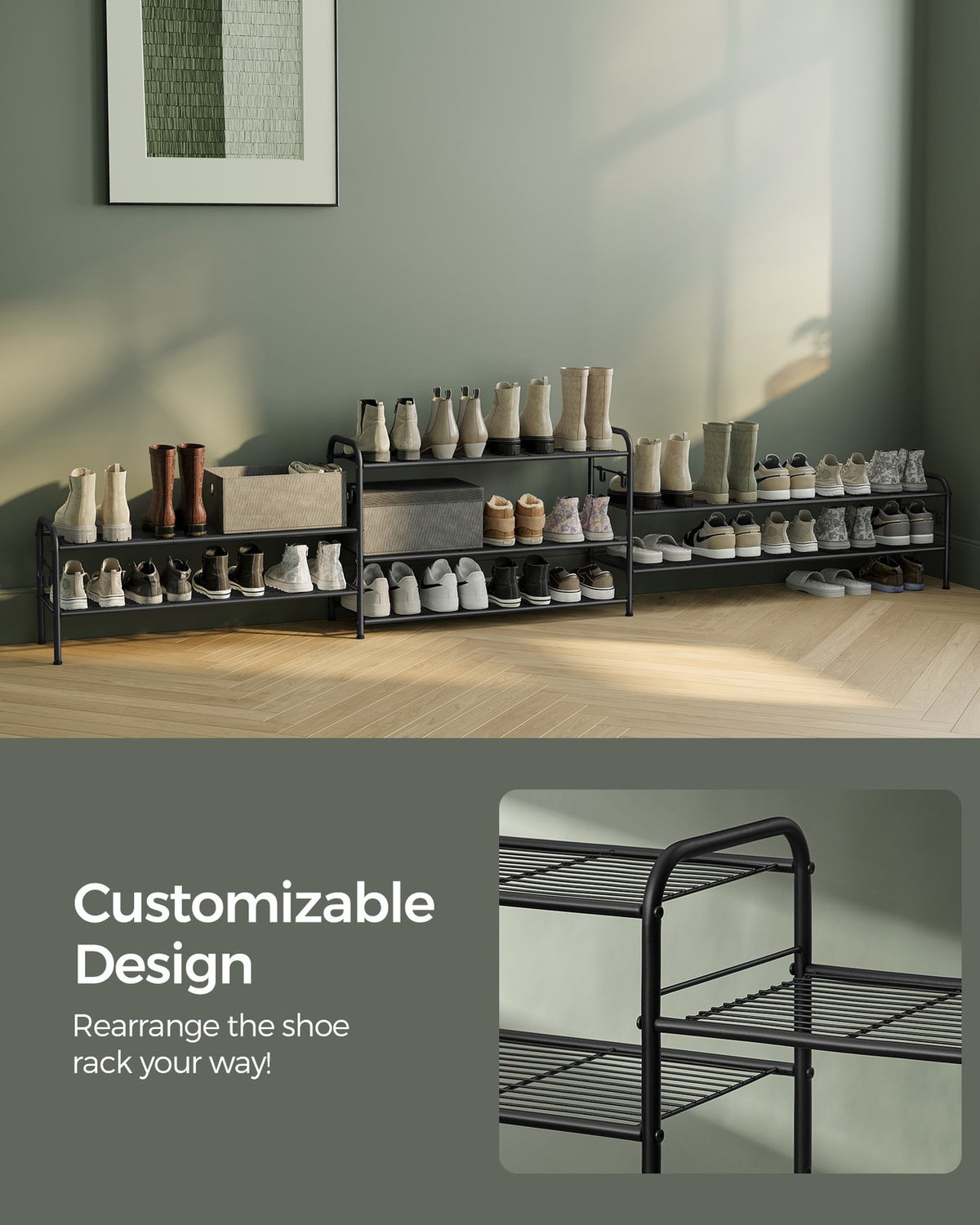 Shoe Rack - 4-Tier - Height-Adjustable - Holds 15 Pairs