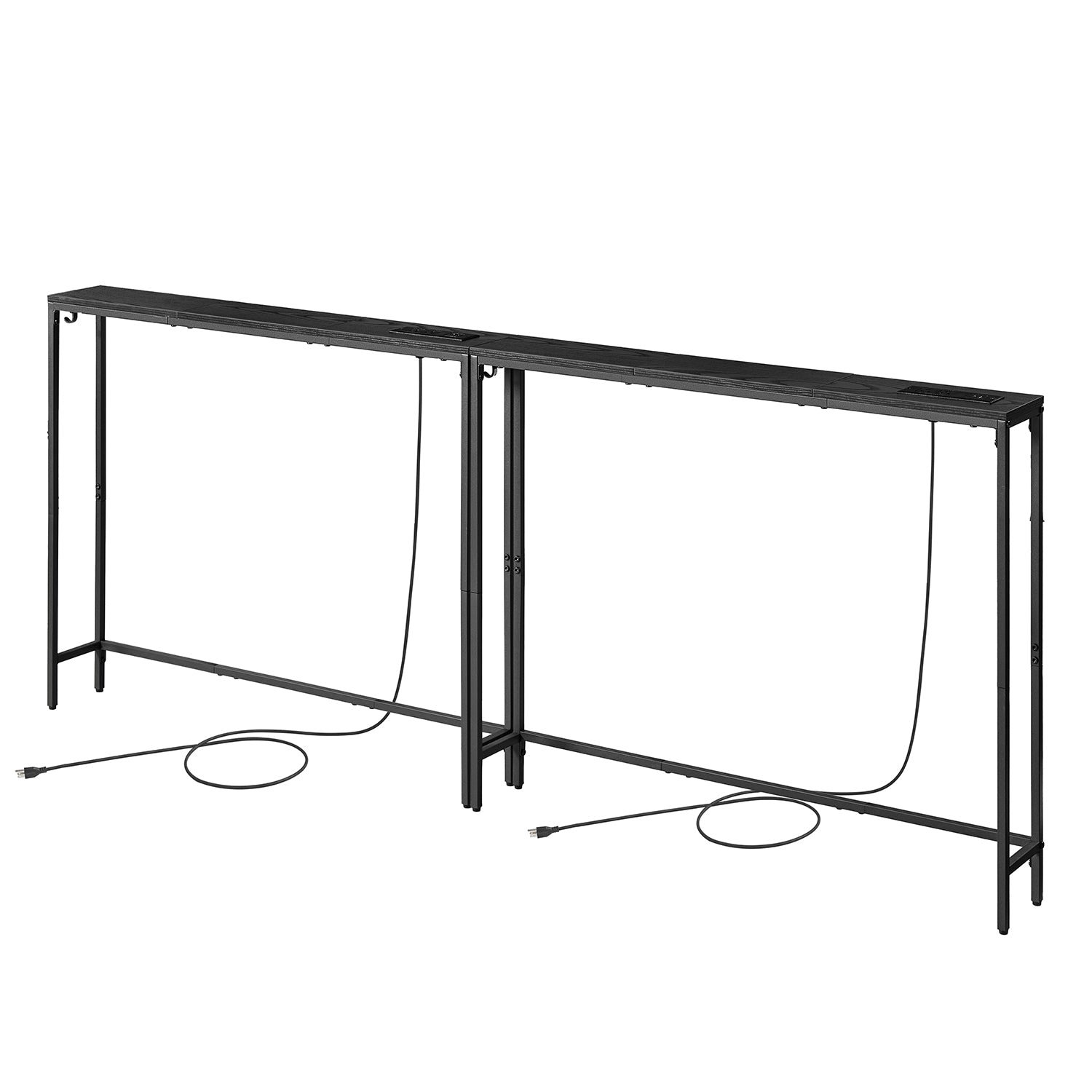 Slim Console Table with Power Outlets for Sofa and Entryway - Ebony Black, Ink Black