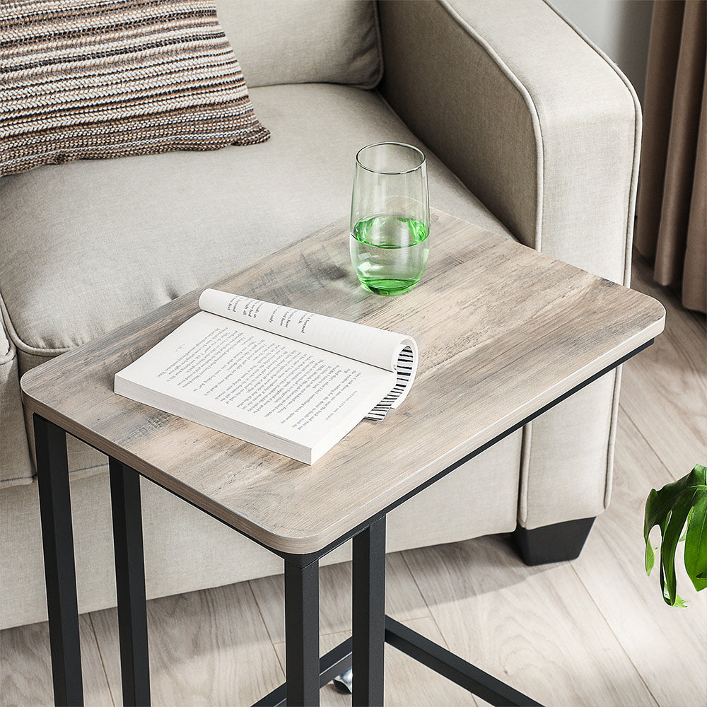 C-Shaped Side Table - Rolling Casters - For Sofa Or Bed