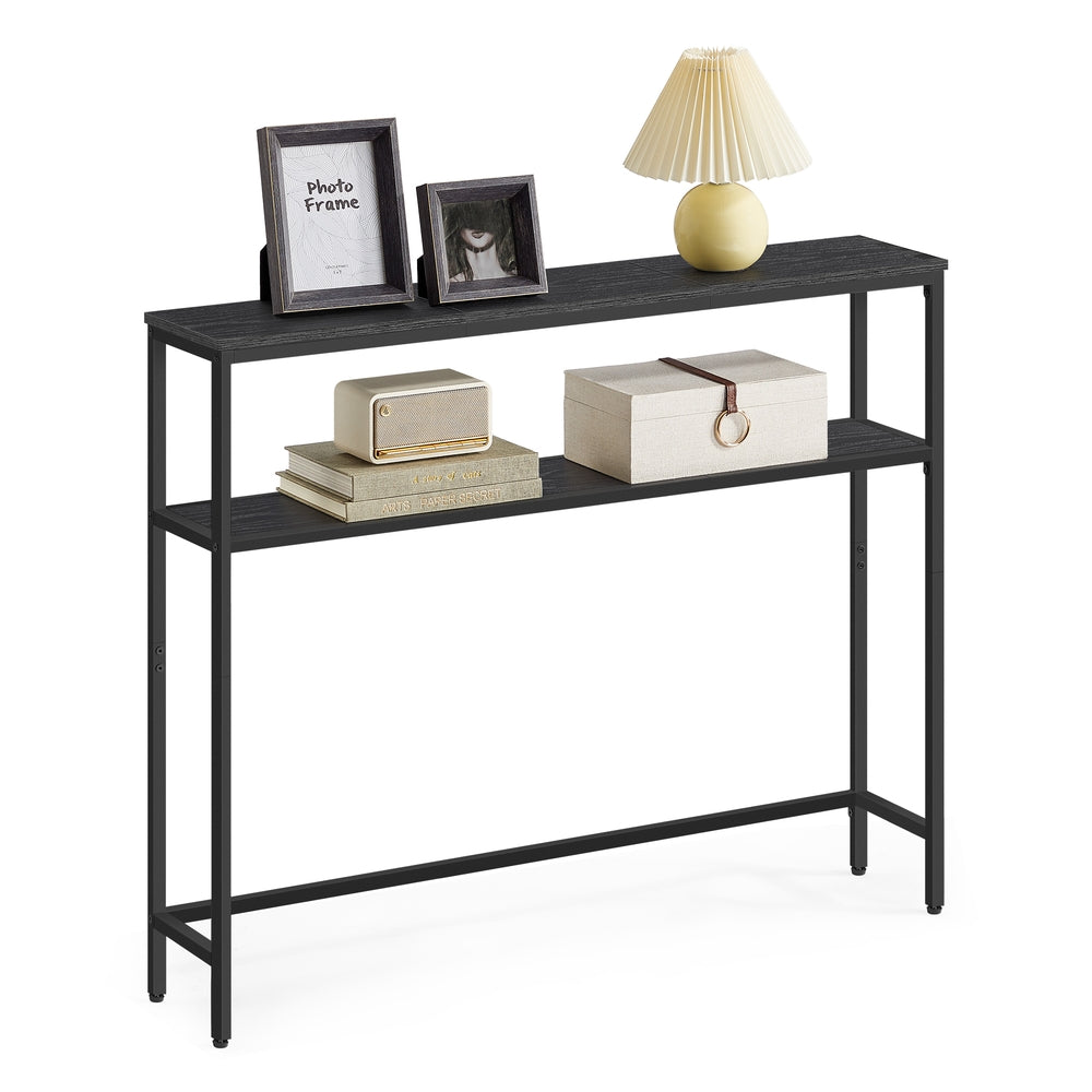 2-Tier Console Table with 2 Shelves - Charcoal Gray, Ink Black - 7.9"D x 39.4"W x 31.5"H
