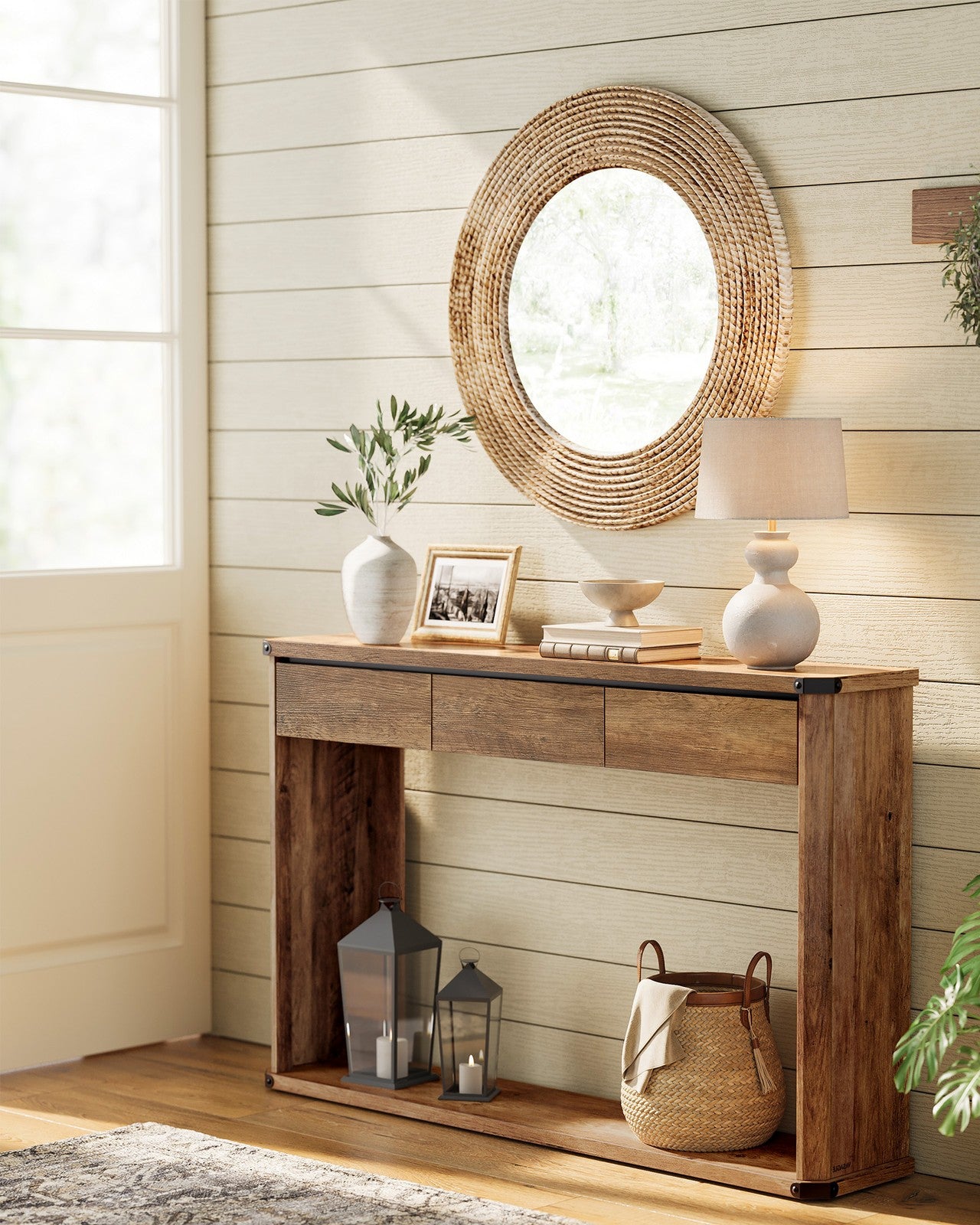 47.2 Inches Console Table with 3 Drawers - Honey Brown
