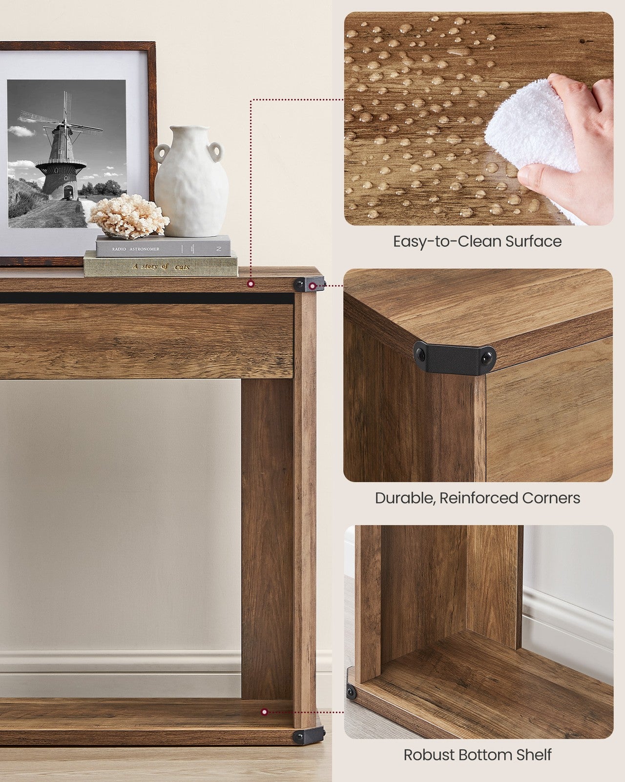 47.2 Inches Console Table with 3 Drawers - Honey Brown