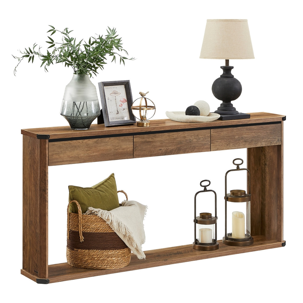 47.2 Inches Console Table with 3 Drawers - Honey Brown - 9.4"D x 63"W x 29.9"H