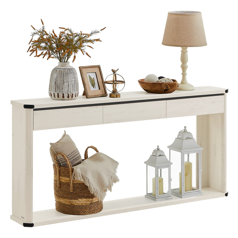 47.2 Inches Console Table with 3 Drawers - Rustic White - 9.4"D x 63"W x 29.9"H