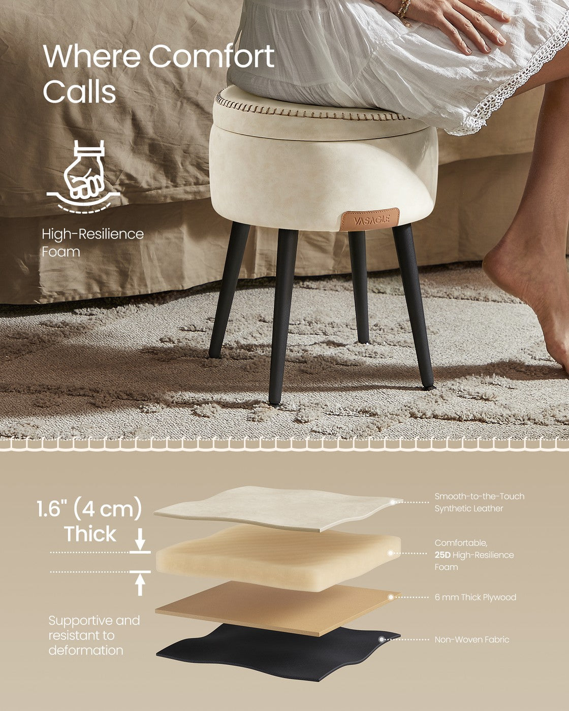 EKHO Collection - Storage Ottoman - Cream White