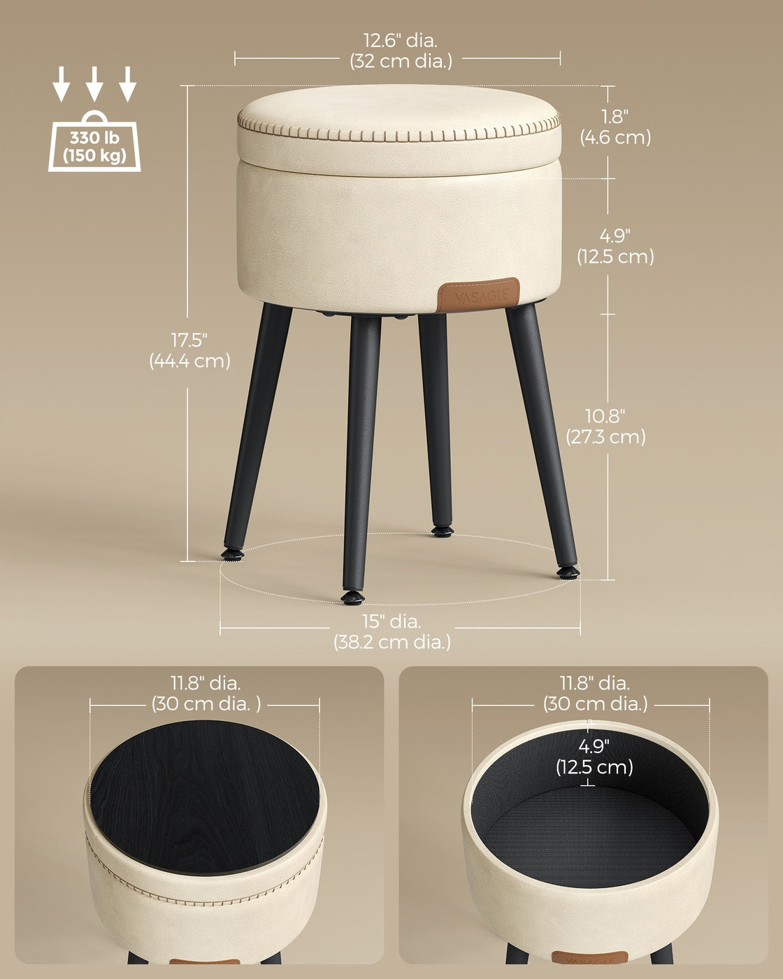 EKHO Collection - Storage Ottoman - Cream White