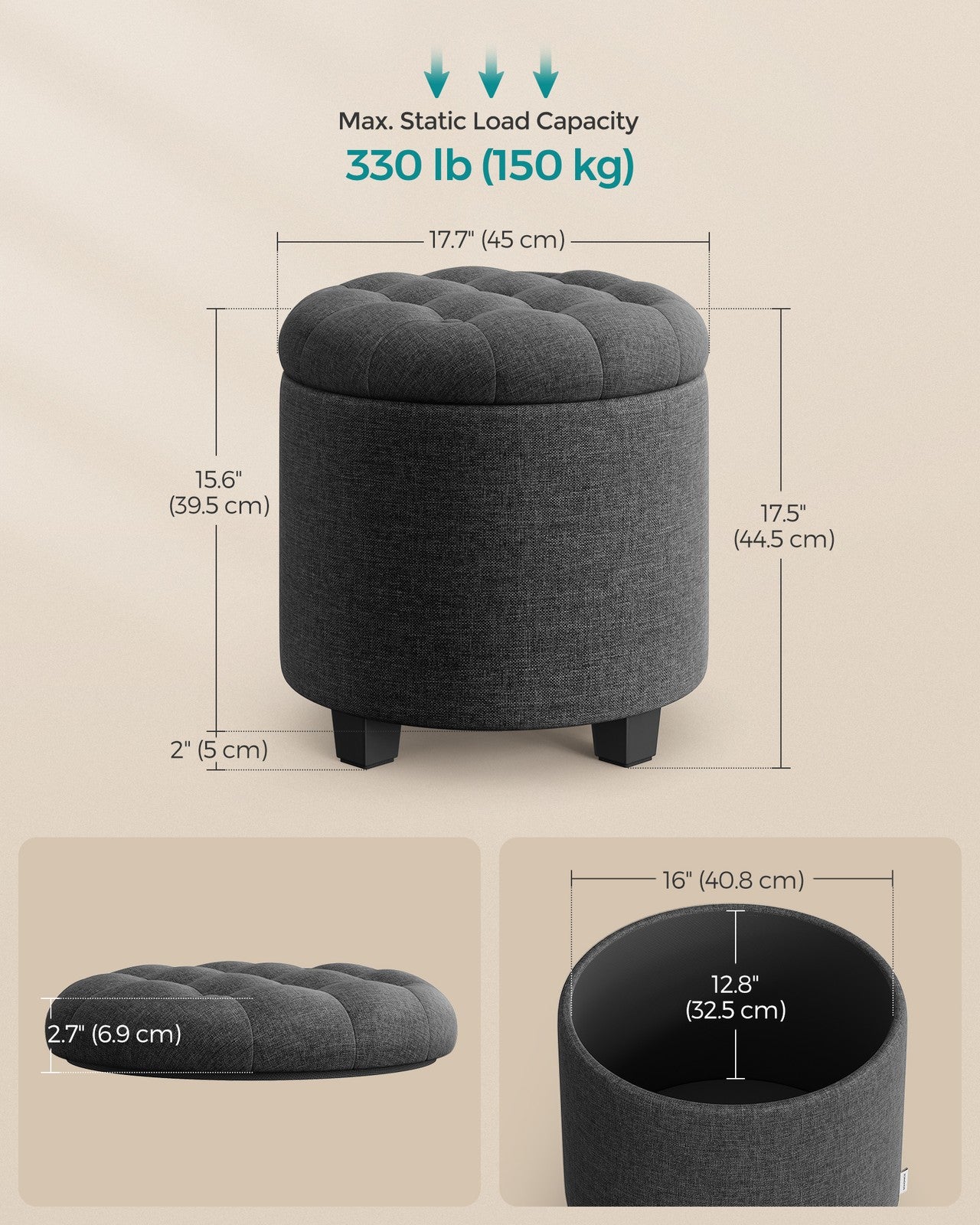 Round Ottoman with Legs