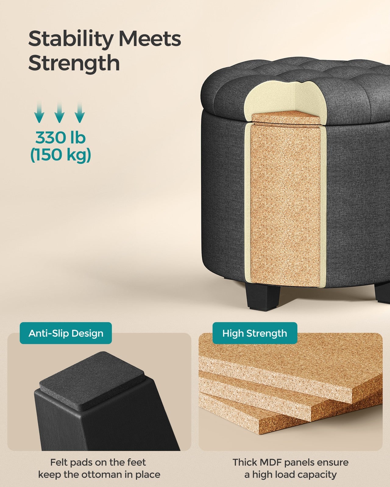 Round Ottoman with Legs