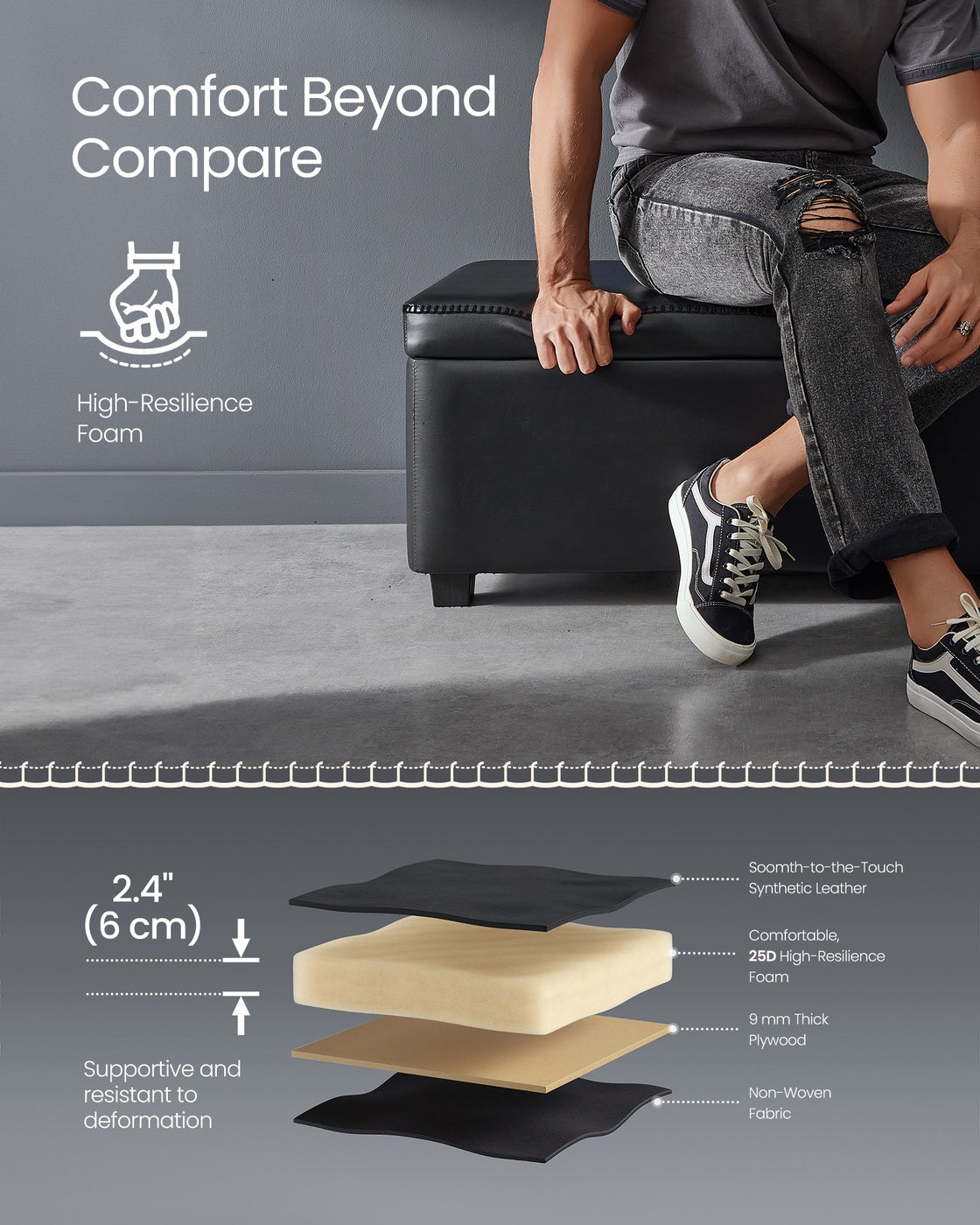 EKHO Collection - Storage Ottoman Bench - Ink Black - Ink Black