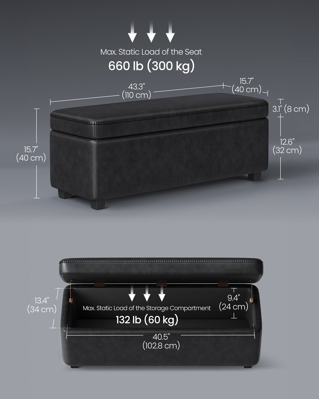 EKHO Collection - Storage Ottoman Bench - Ink Black - Ink Black