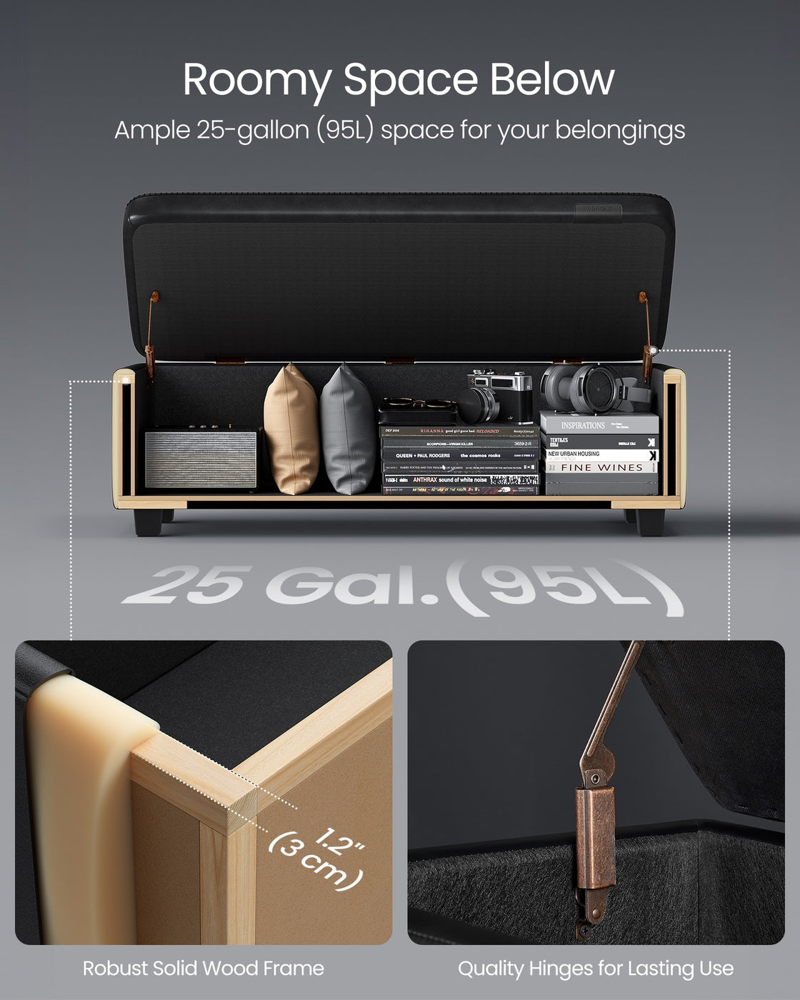 EKHO Collection - Storage Ottoman Bench - Ink Black - Ink Black