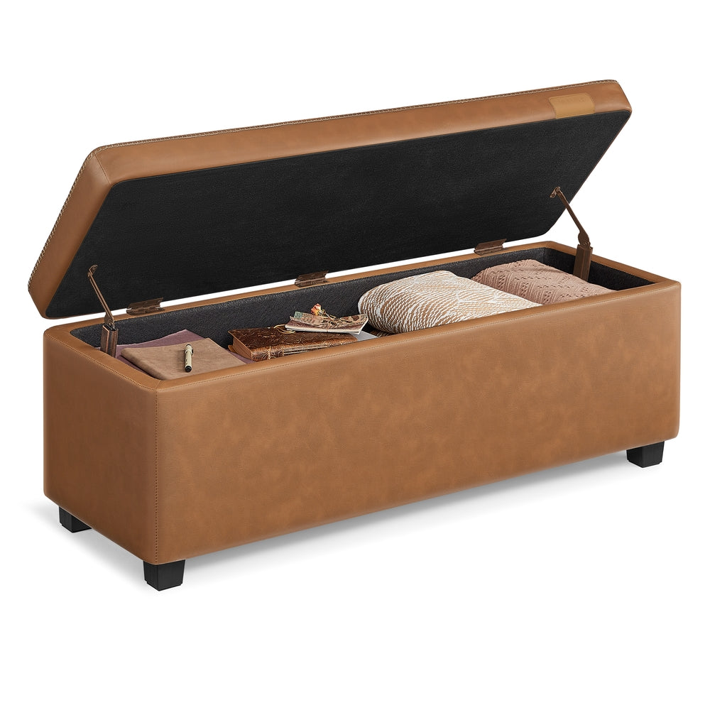EKHO Collection - Storage Ottoman Bench - Ink Black - Caramel Brown