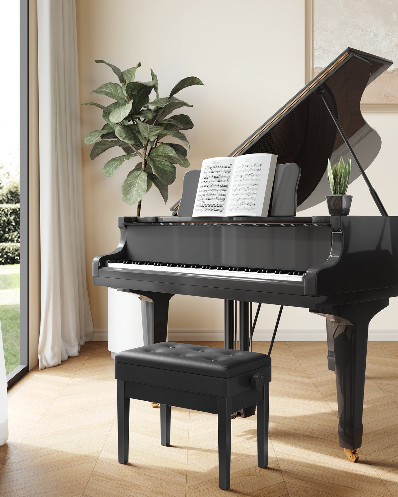 Adjustable Wooden Piano Bench Stool