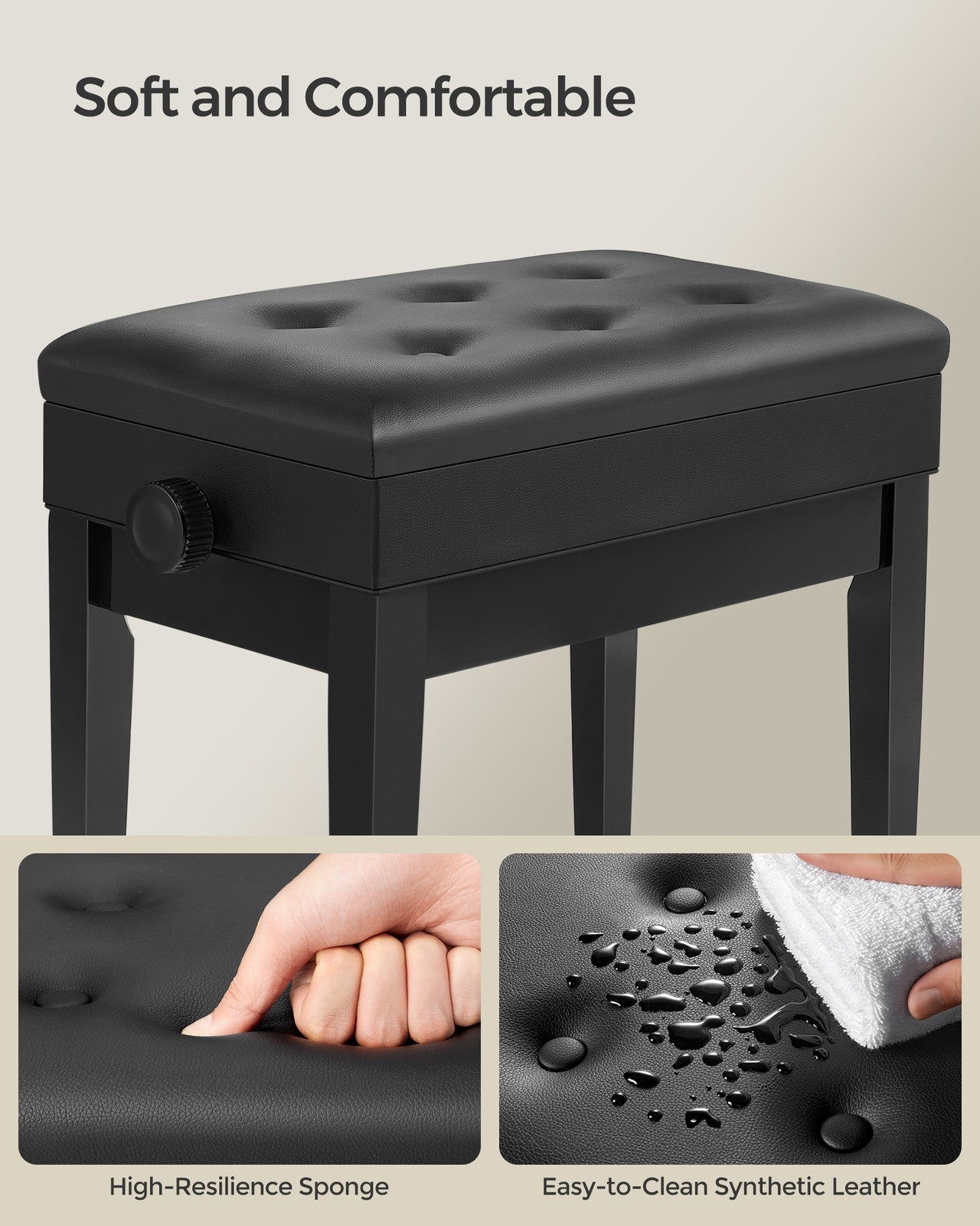 Adjustable Wooden Piano Bench Stool