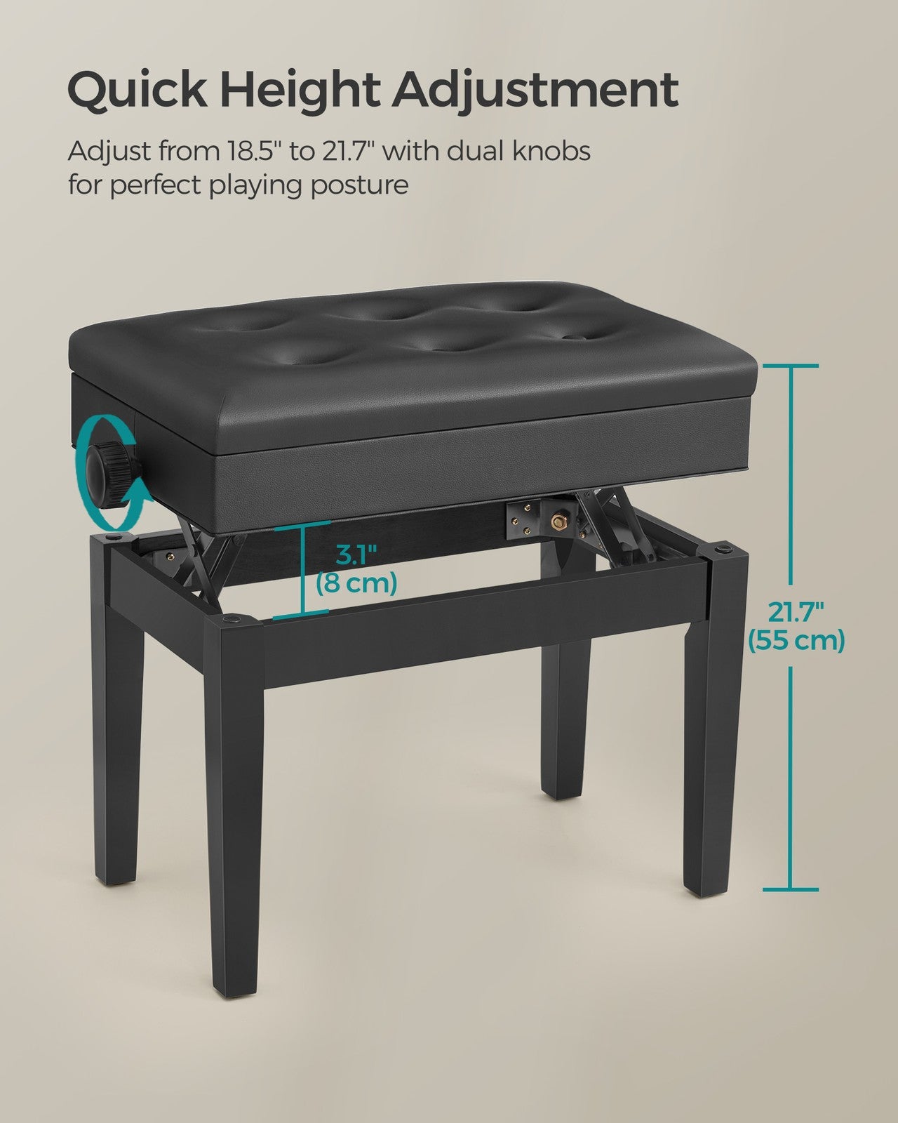 Adjustable Wooden Piano Bench Stool
