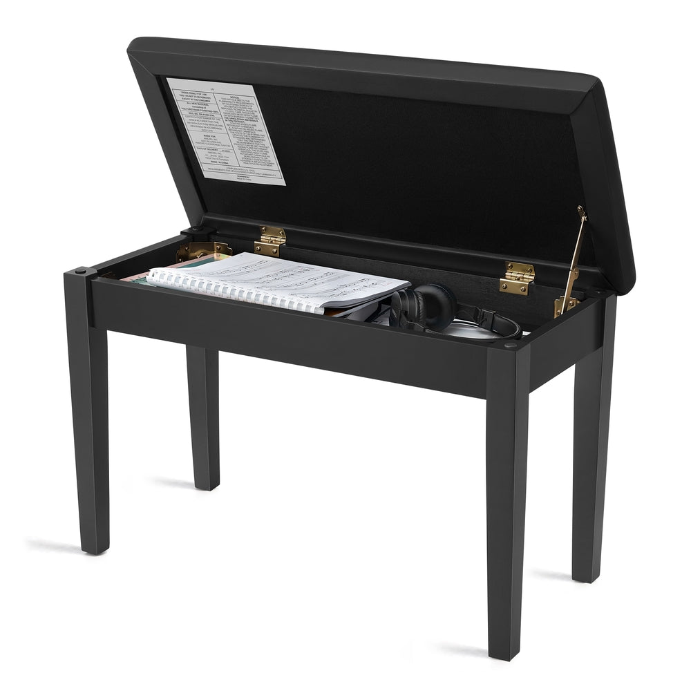 Duet Piano Bench with Padded Cushion and Storage Compartment - Ink Black