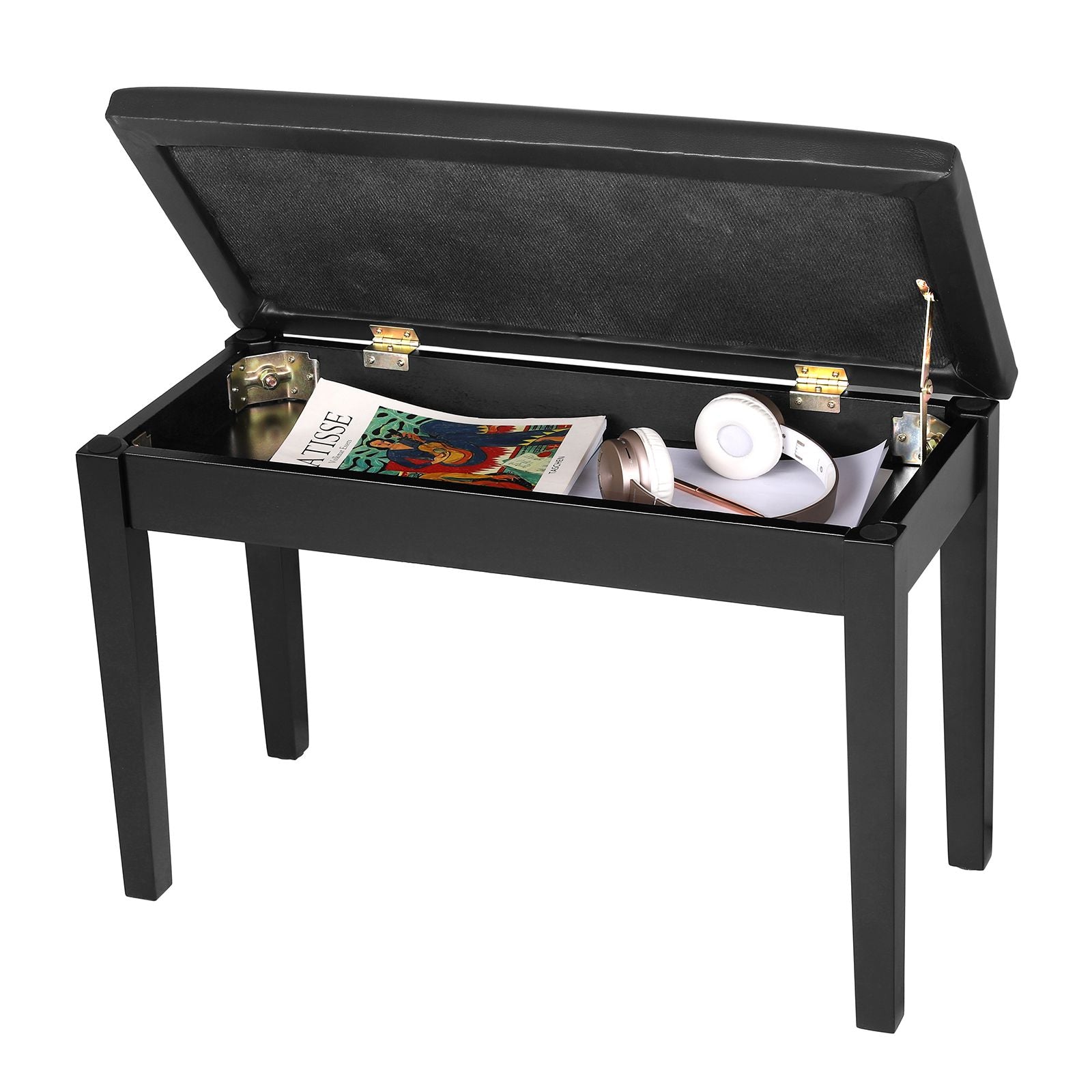Duet Piano Bench with Padded Cushion and Storage Compartment - Ink Black