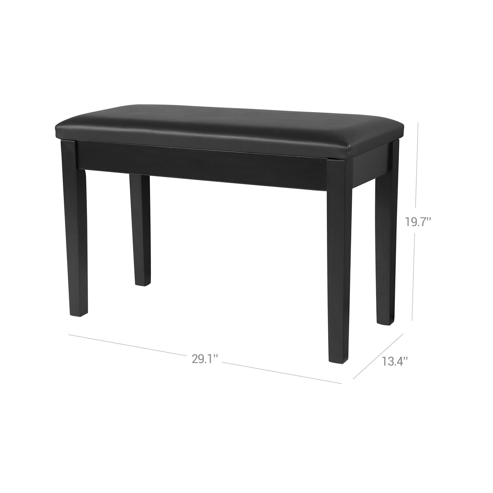 Duet Piano Bench with Padded Cushion and Storage Compartment - Ink Black