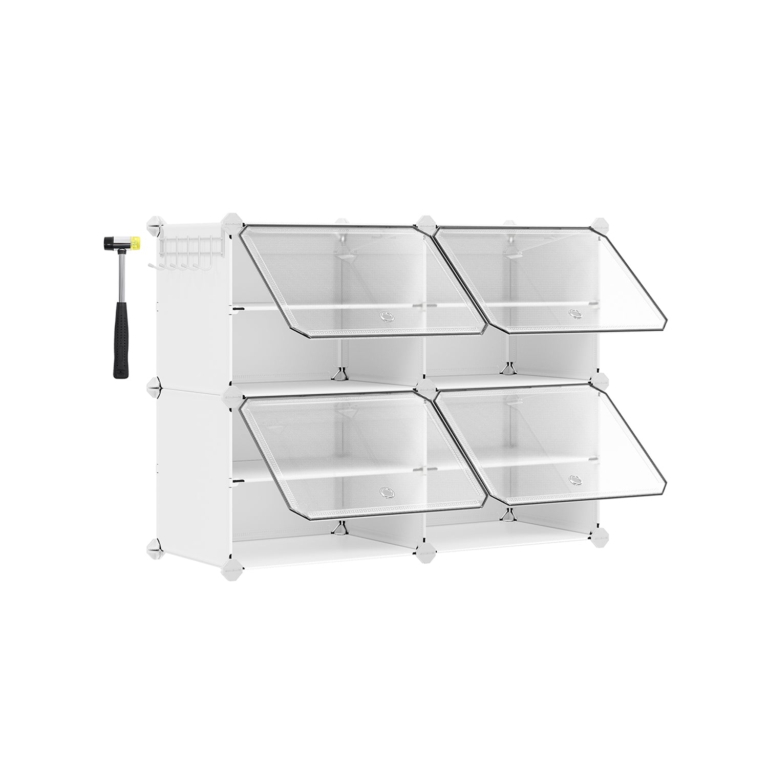 4-Cube Plastic Shoe Rack with Doors - Holds Up to 16 Pair of Shoes - White