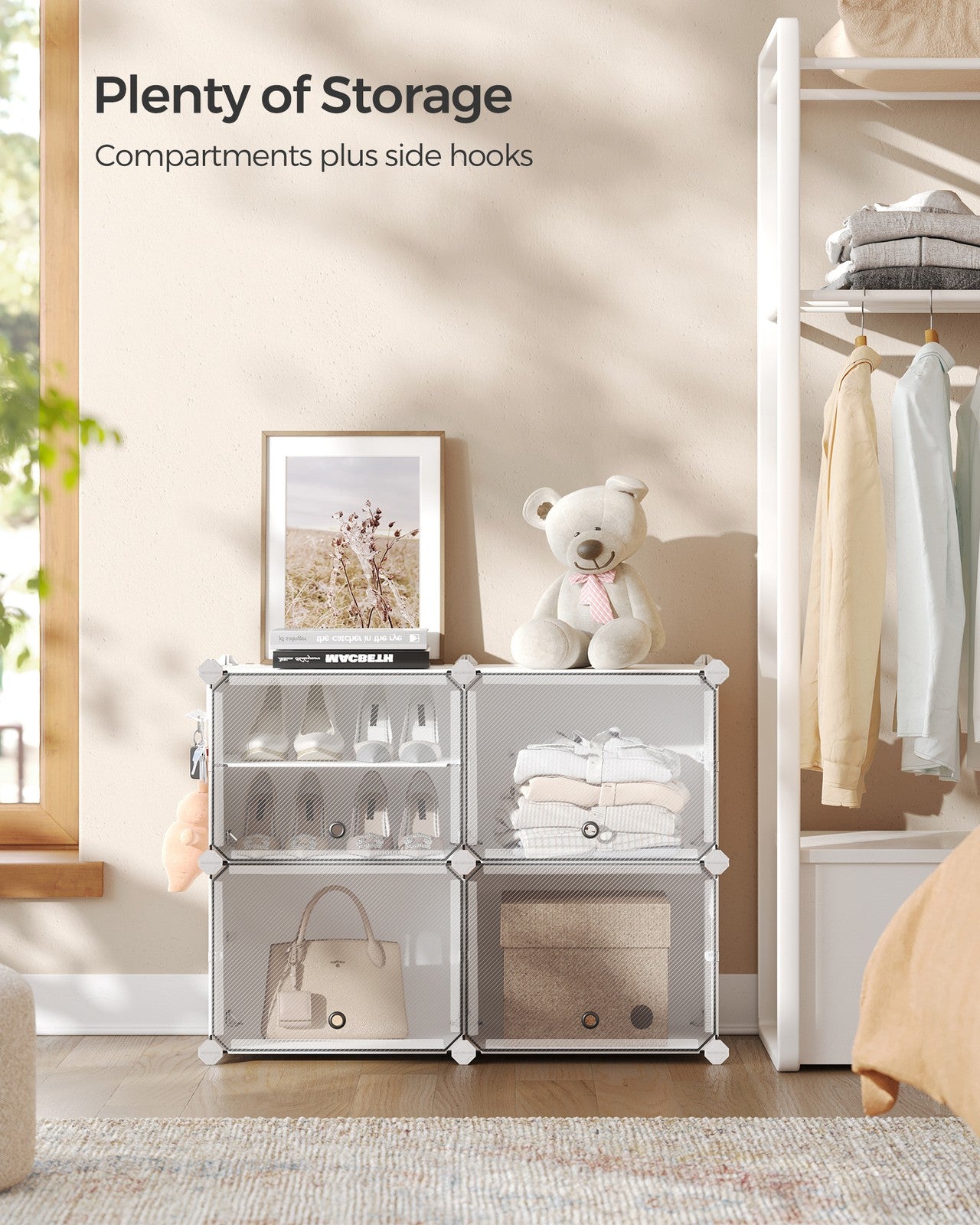4-Cube Plastic Shoe Rack with Doors - Holds Up to 16 Pair of Shoes - White