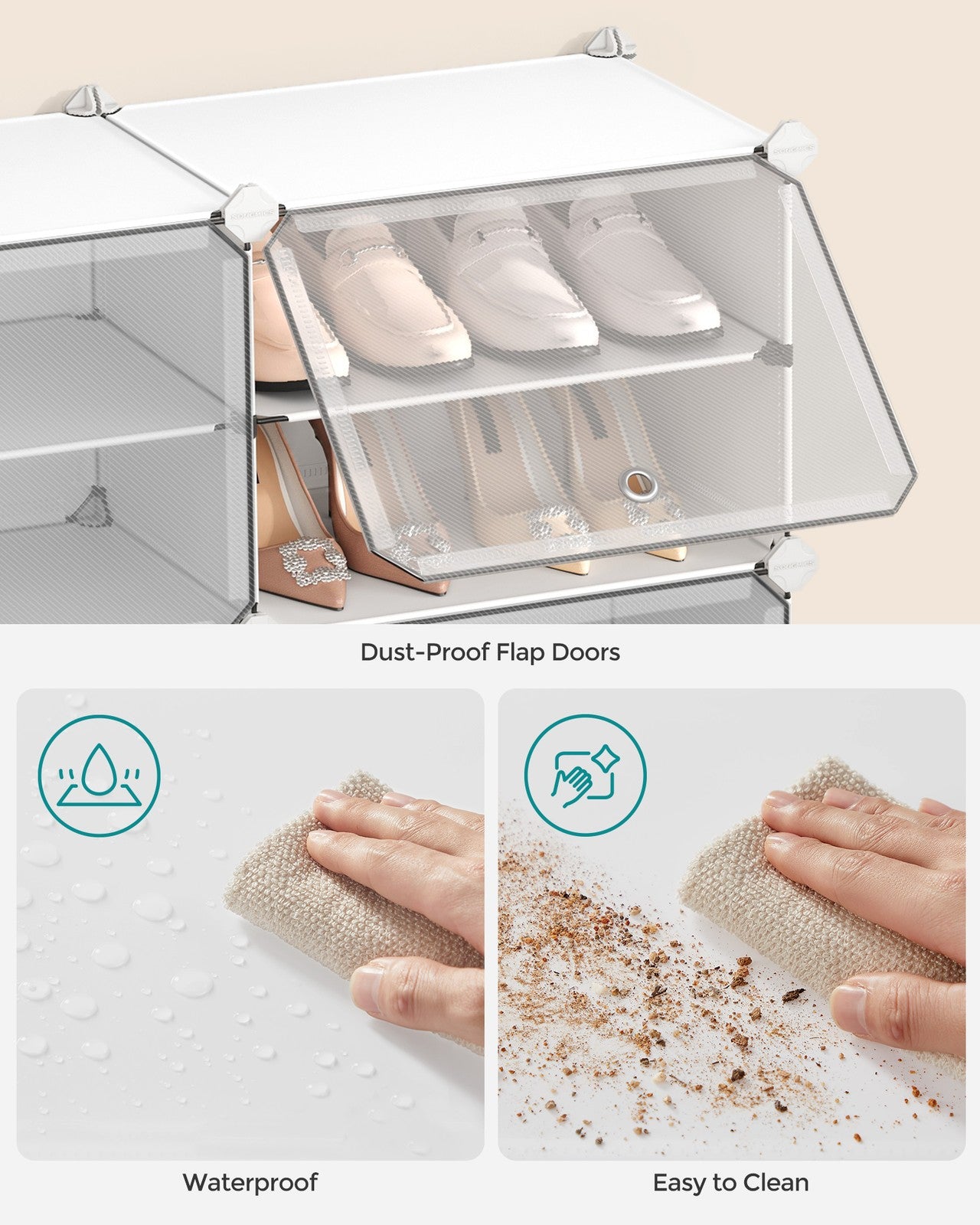 4-Cube Plastic Shoe Rack with Doors - Holds Up to 16 Pair of Shoes - White
