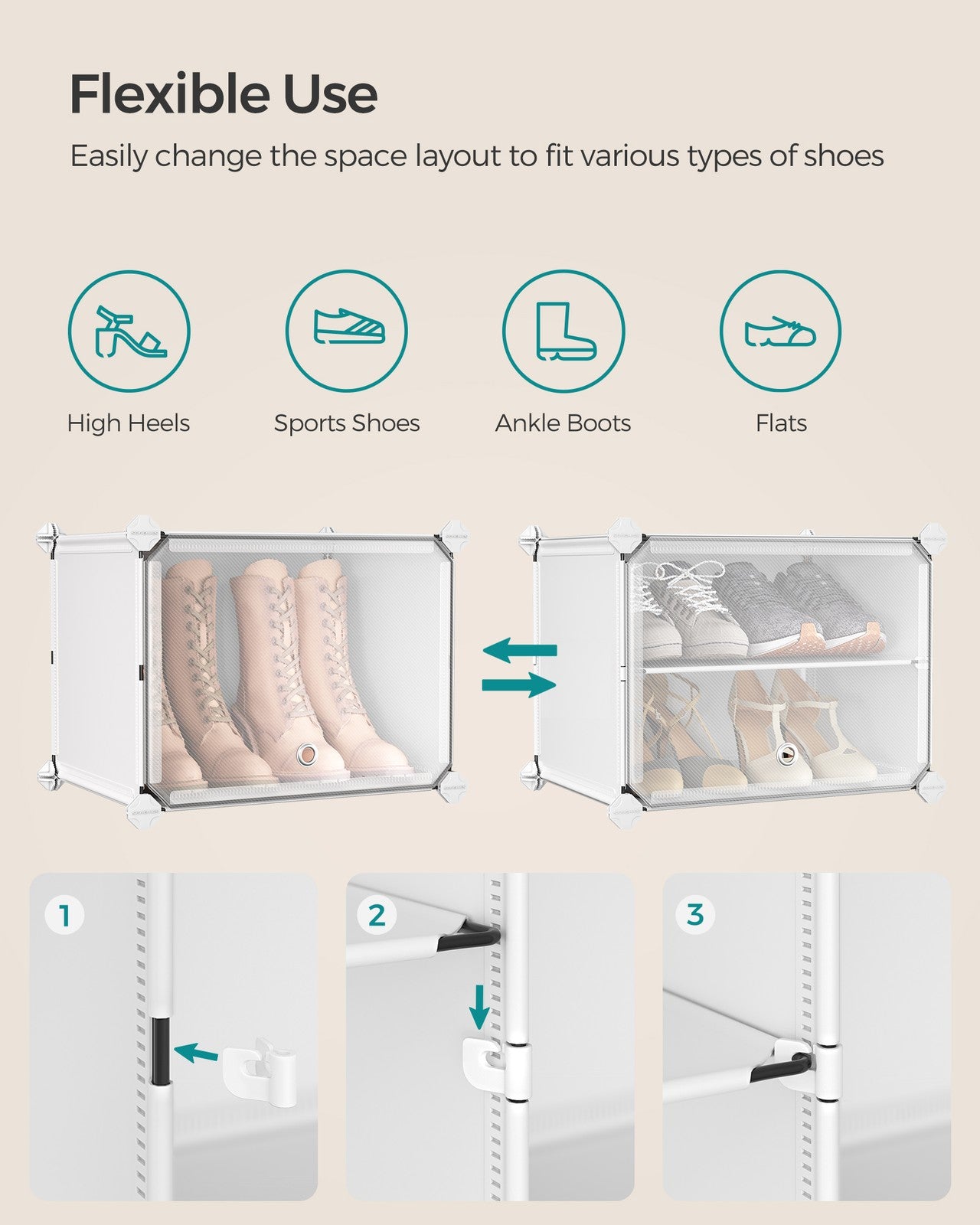 4-Cube Plastic Shoe Rack with Doors - Holds Up to 16 Pair of Shoes - White