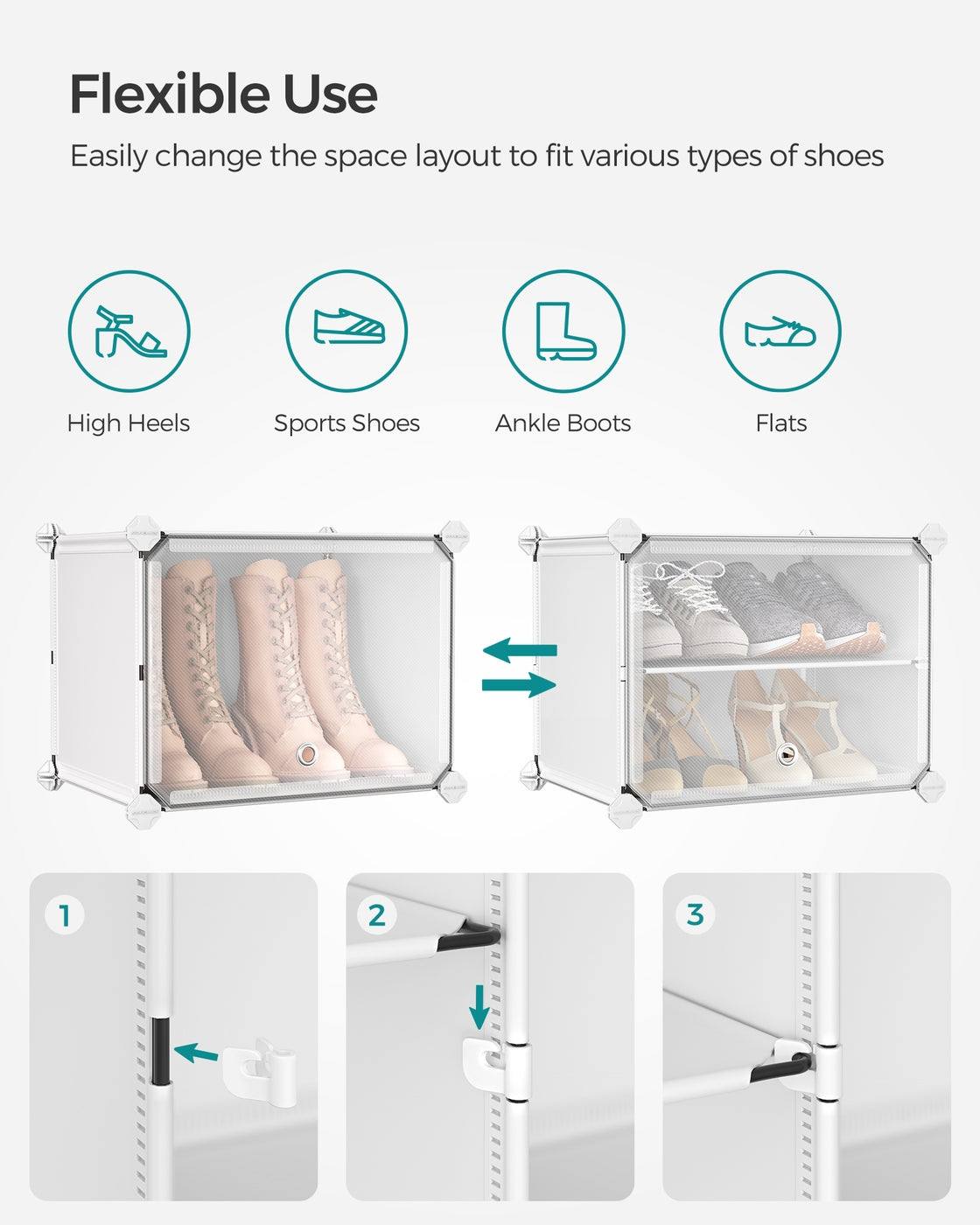 Plastic Shoe Rack - 4-Cube with Doors - Holds 16 Pairs of Shoes