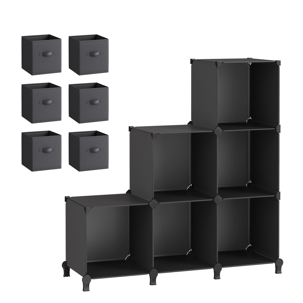 Cube Storage Organizer with Storage Boxes - Set of 6 - Black, Gray