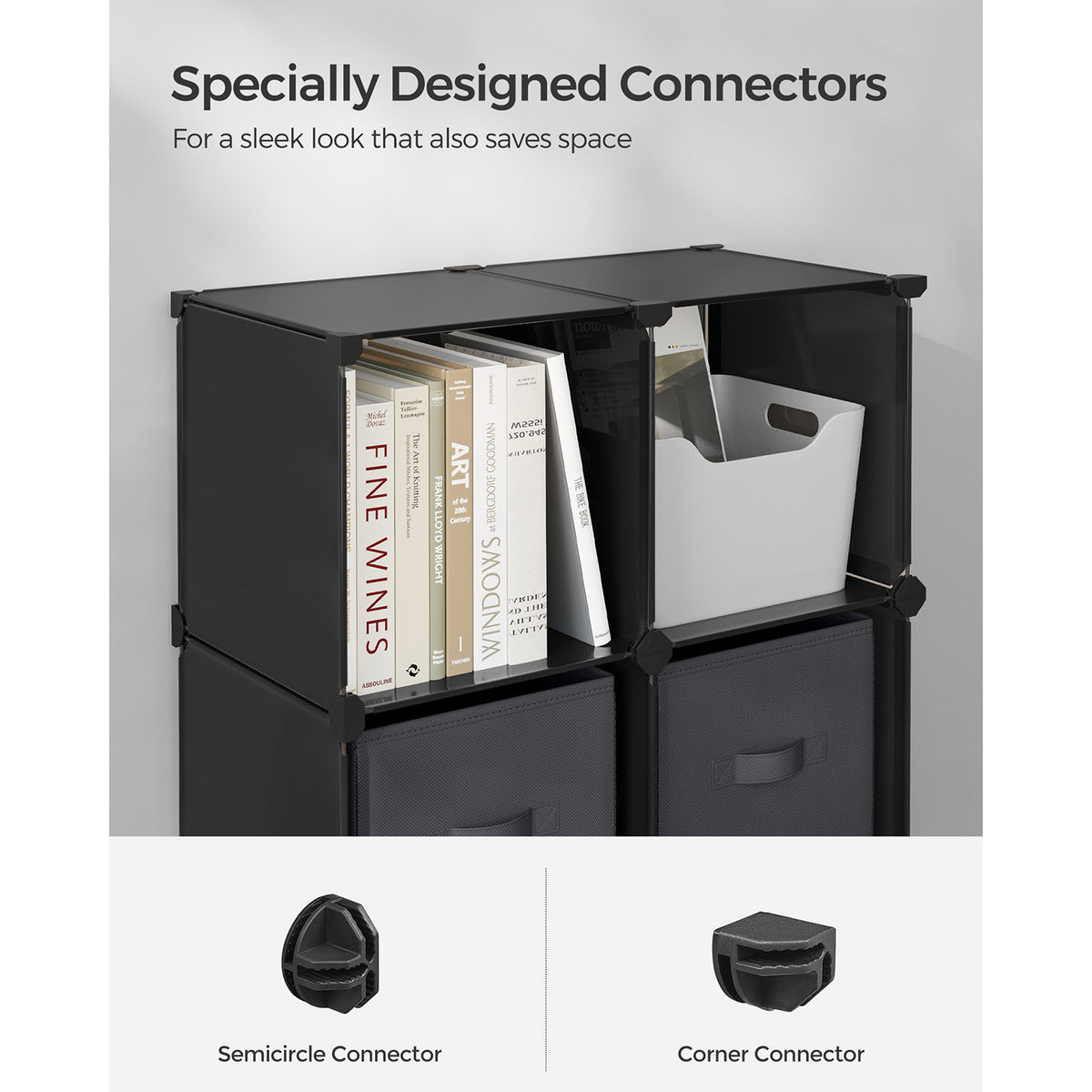 Cube Storage Organizer with Storage Boxes - Set of 6 - Black, Gray