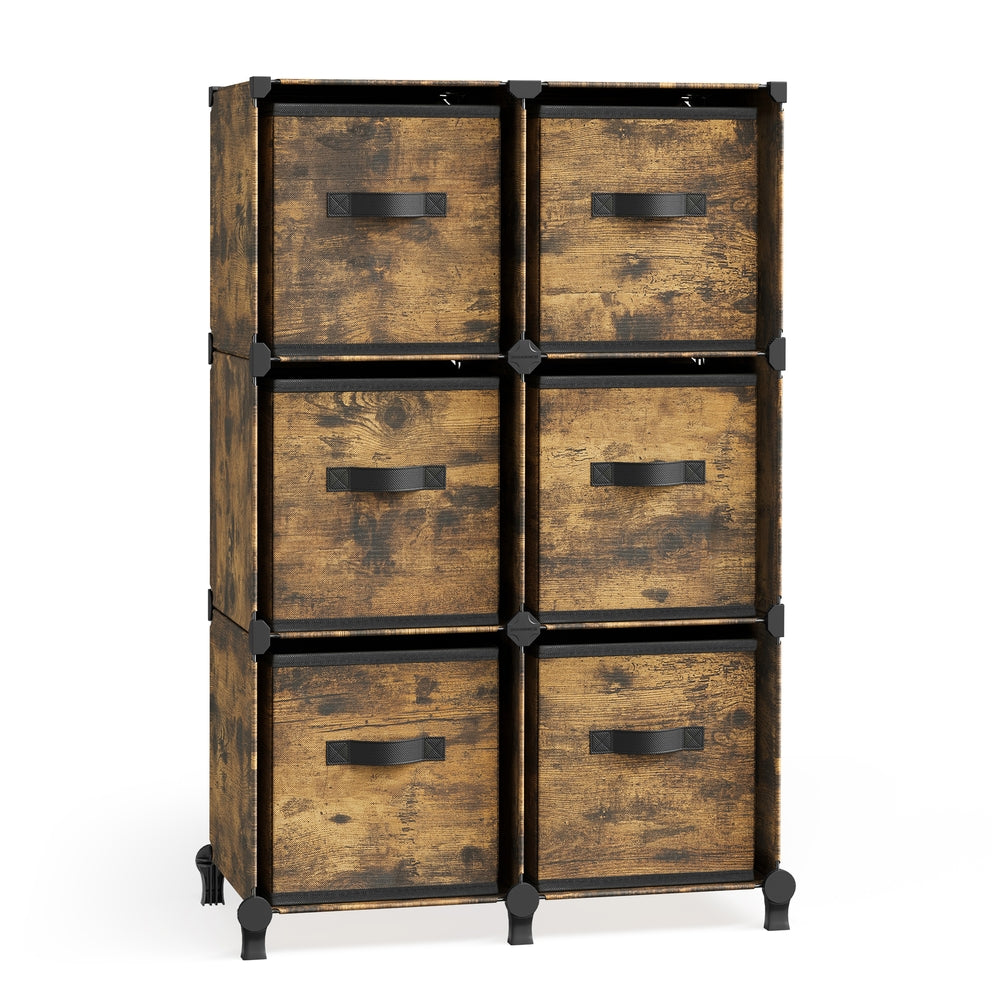 Cube Storage Organizer with Storage Boxes - Set of 6 - Rustic Brown